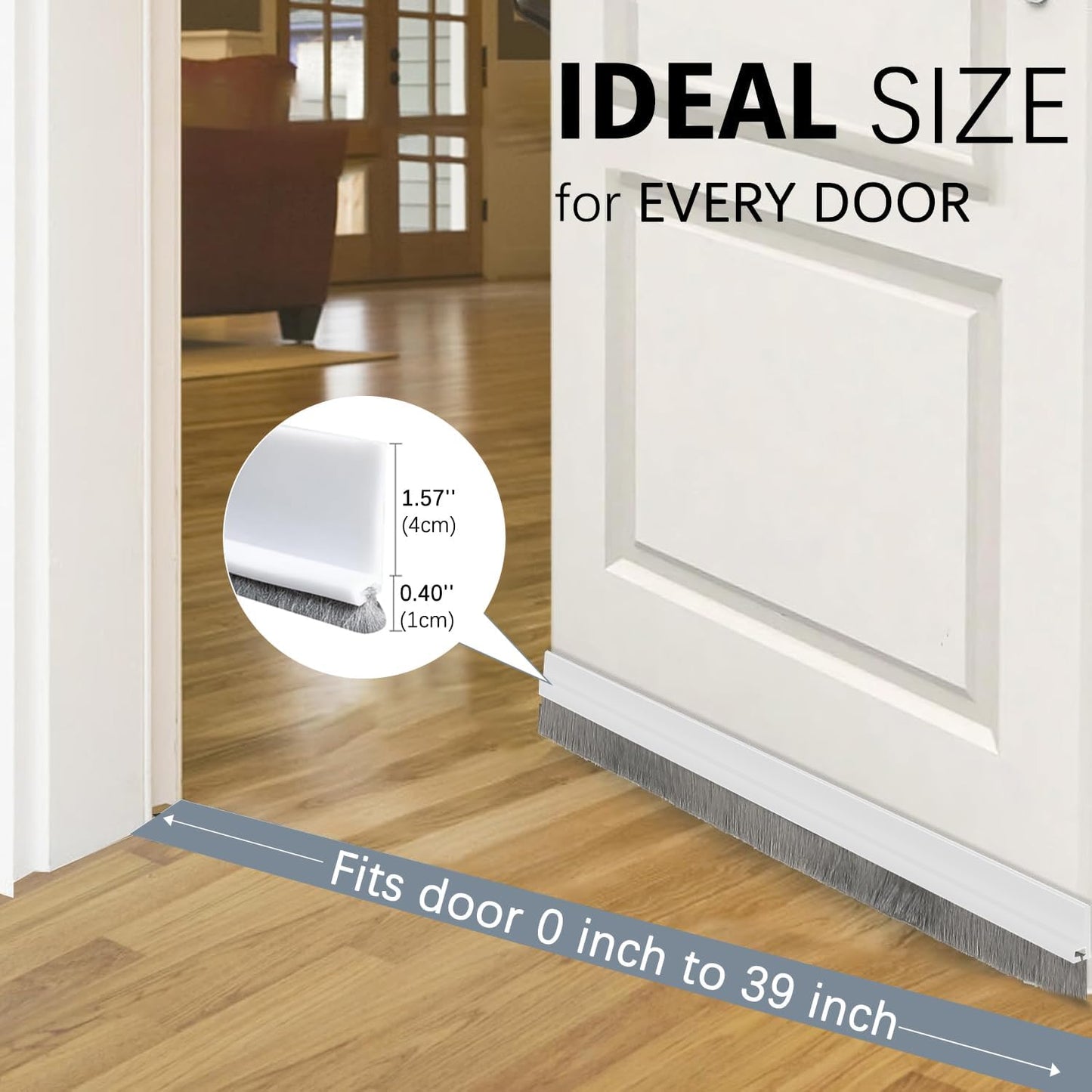 2 Pack Under Door Draft Stoppers with Brush Reduce Noise, Door Soundproofing Strip, Dust-Proof/Weather Stripping with Self Adhesive, Under Door Deal - White