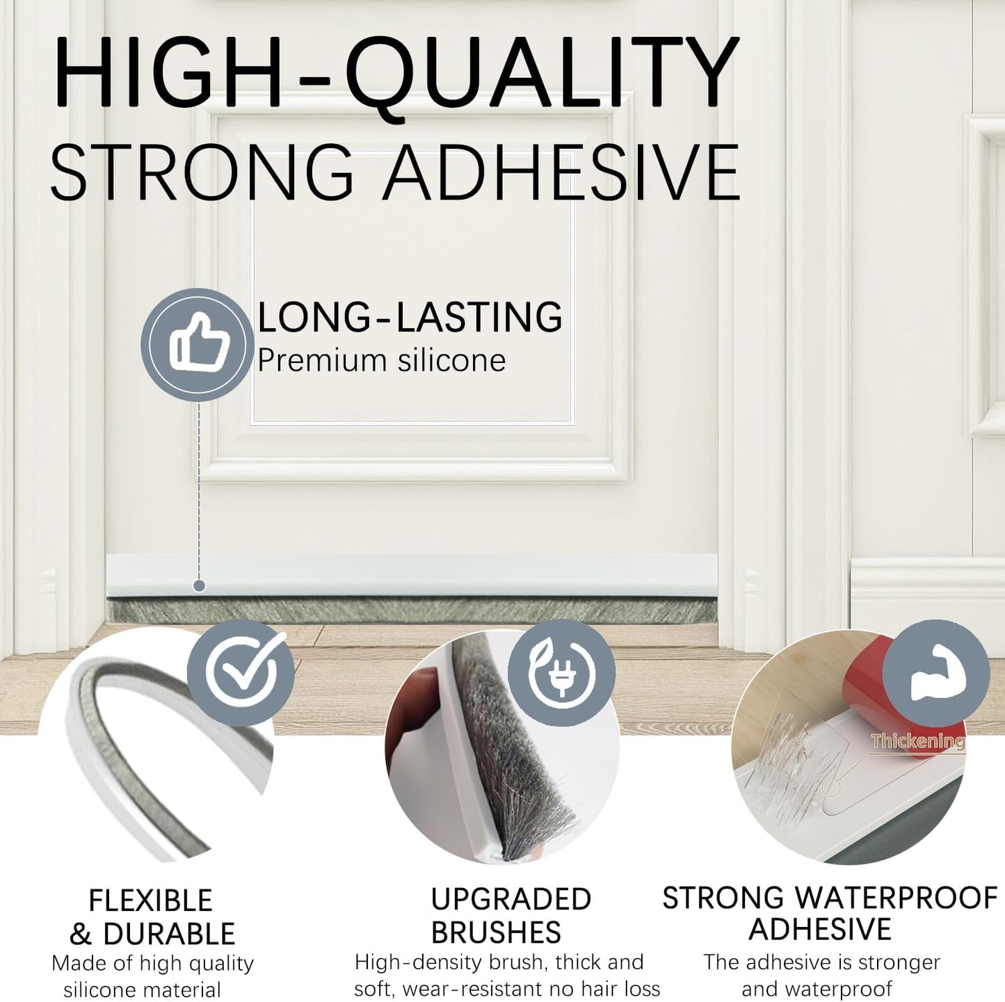 2 Pack Under Door Draft Stoppers with Brush Reduce Noise, Door Soundproofing Strip, Dust-Proof/Weather Stripping with Self Adhesive, Under Door Deal - White