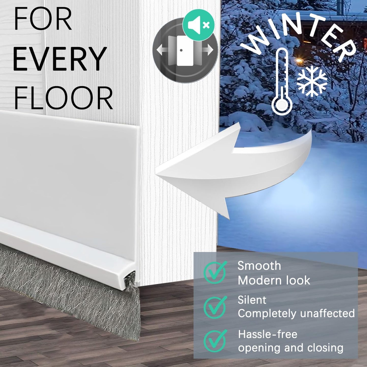 2 Pack Under Door Draft Stoppers with Brush Reduce Noise, Door Soundproofing Strip, Dust-Proof/Weather Stripping with Self Adhesive, Under Door Deal - White