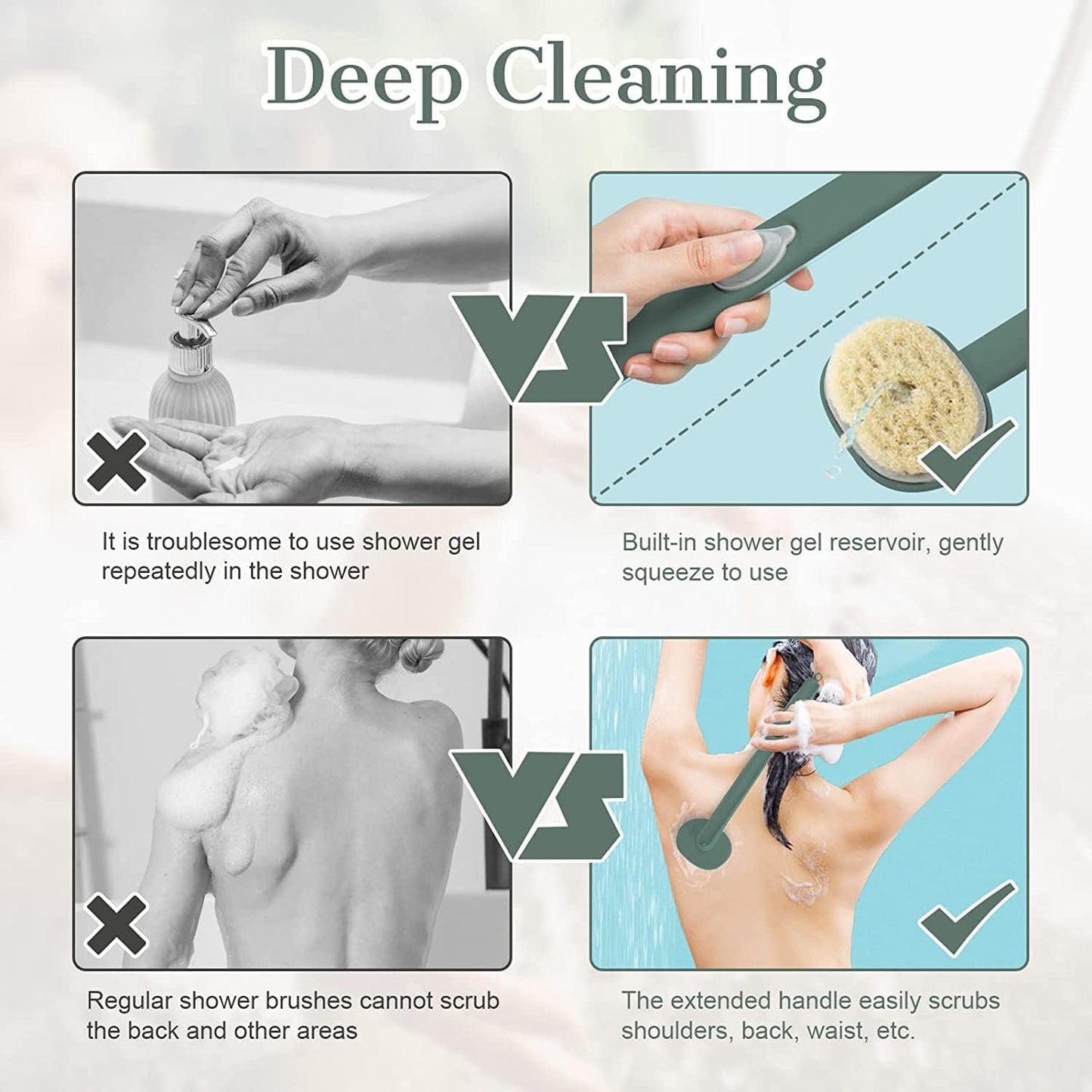 Long Handle Bath Massage Cleaning Brush with Soap Dispenser for Men Women Elderly Body Back Scrubber Storable Wash, Dispenser, (14 inch / 36 cm,Green）