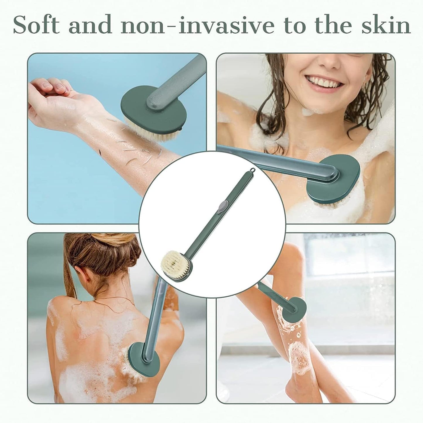 Long Handle Bath Massage Cleaning Brush with Soap Dispenser for Men Women Elderly Body Back Scrubber Storable Wash, Dispenser, (14 inch / 36 cm,Green）
