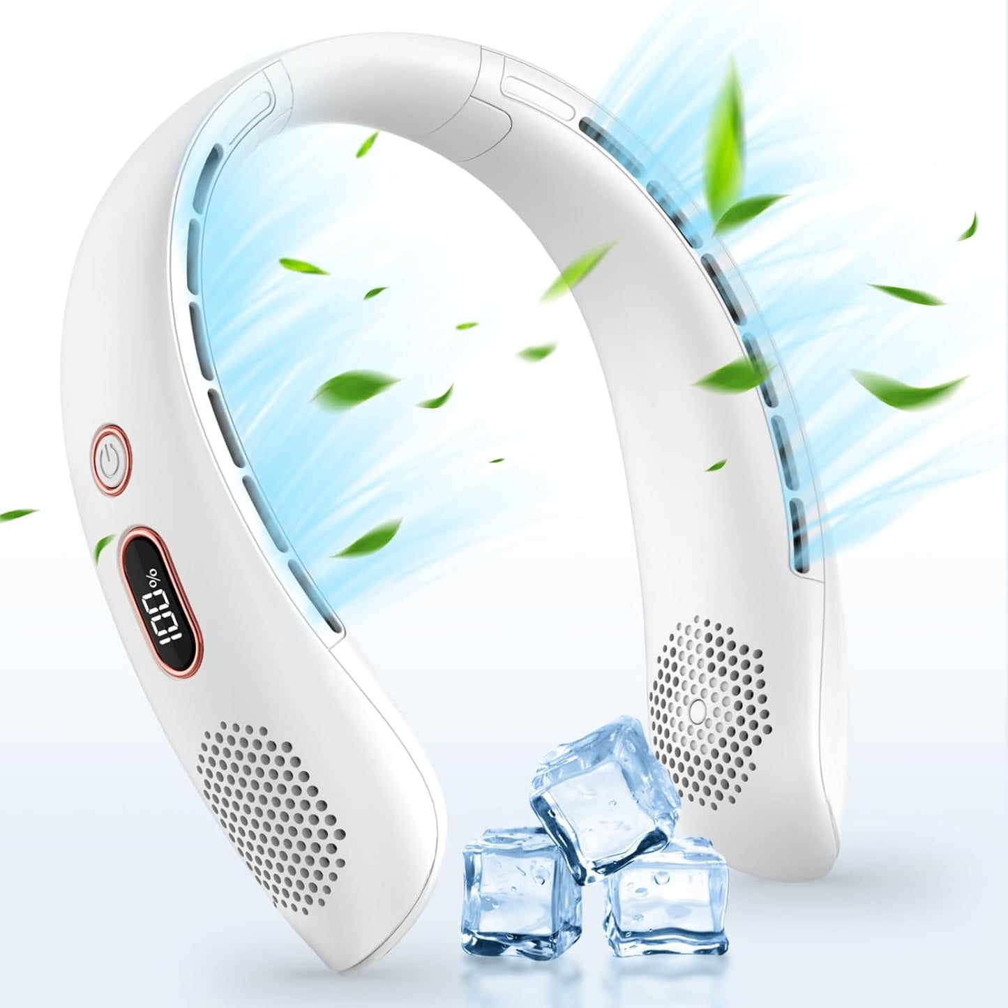 Portable Neck Fan, Hands Free Bladeless Neck Fan Rechargeable 3 Speeds & LCD Display, Battery Operated Wearable Personal Fan, 360° Cooling Hanging Neck Fan for Outdoor Indoor Travel Sport (White)