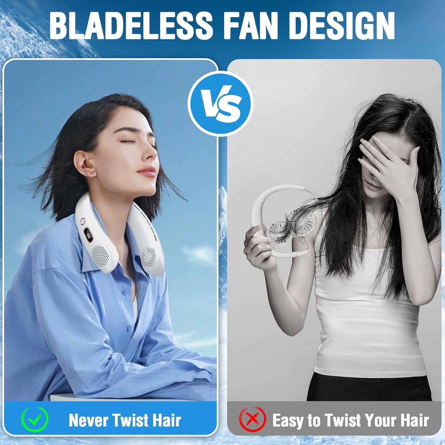 Portable Neck Fan, Hands Free Bladeless Neck Fan Rechargeable 3 Speeds & LCD Display, Battery Operated Wearable Personal Fan, 360° Cooling Hanging Neck Fan for Outdoor Indoor Travel Sport (White)