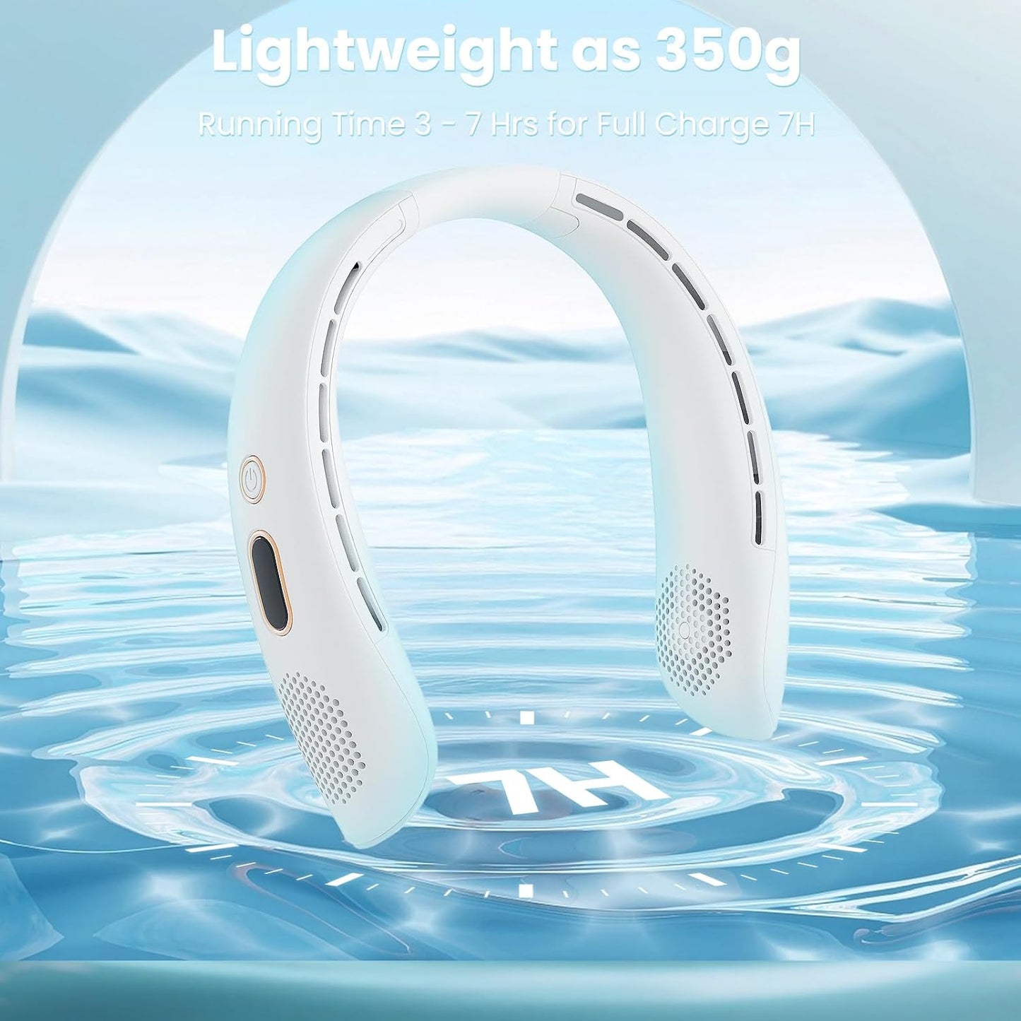 Portable Neck Fan, Hands Free Bladeless Neck Fan Rechargeable 3 Speeds & LCD Display, Battery Operated Wearable Personal Fan, 360° Cooling Hanging Neck Fan for Outdoor Indoor Travel Sport (White)