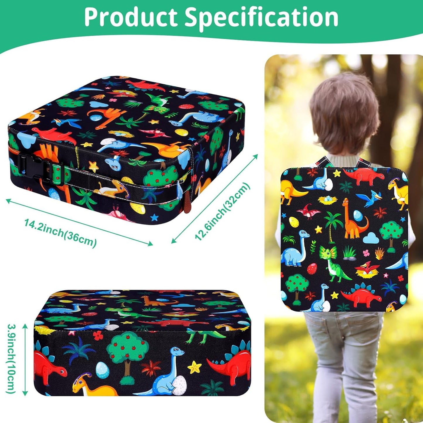 Toddler Booster Seat for Kitchen Chair, Non-slip Kids Dining Table Booster Seat with Adjustable Safer Straps, Portable Baby Eating Travel Camping Increasing Cushion