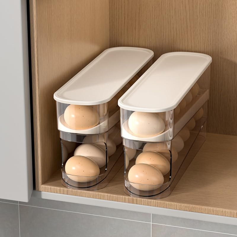 Egg Storage for Fridge, Space-Saving Rolling Eggs Dispenser for Refrigerator Storage, Made of Sturdy, Clear PTE Material, Holds 12 Large Eggs