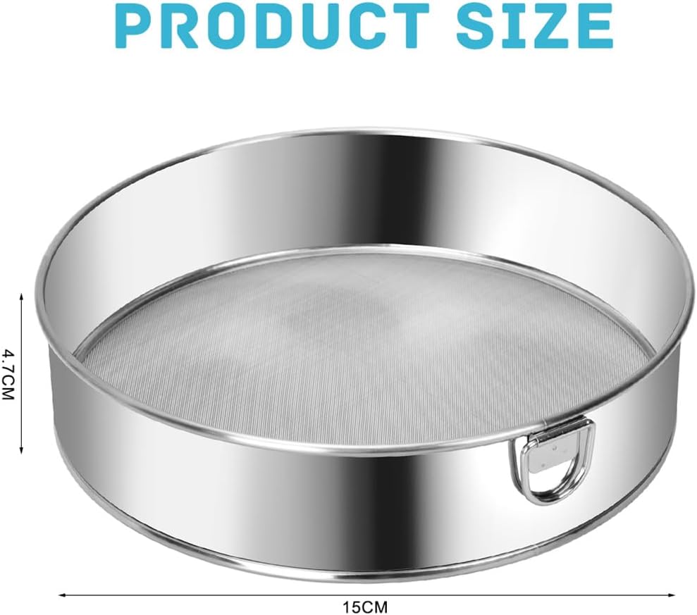 Flour Sieve Fine Mesh Stainless Steel Round Sifter 6 Inch 60 Mesh Sieves Strainer for Baking Straining Powdering
