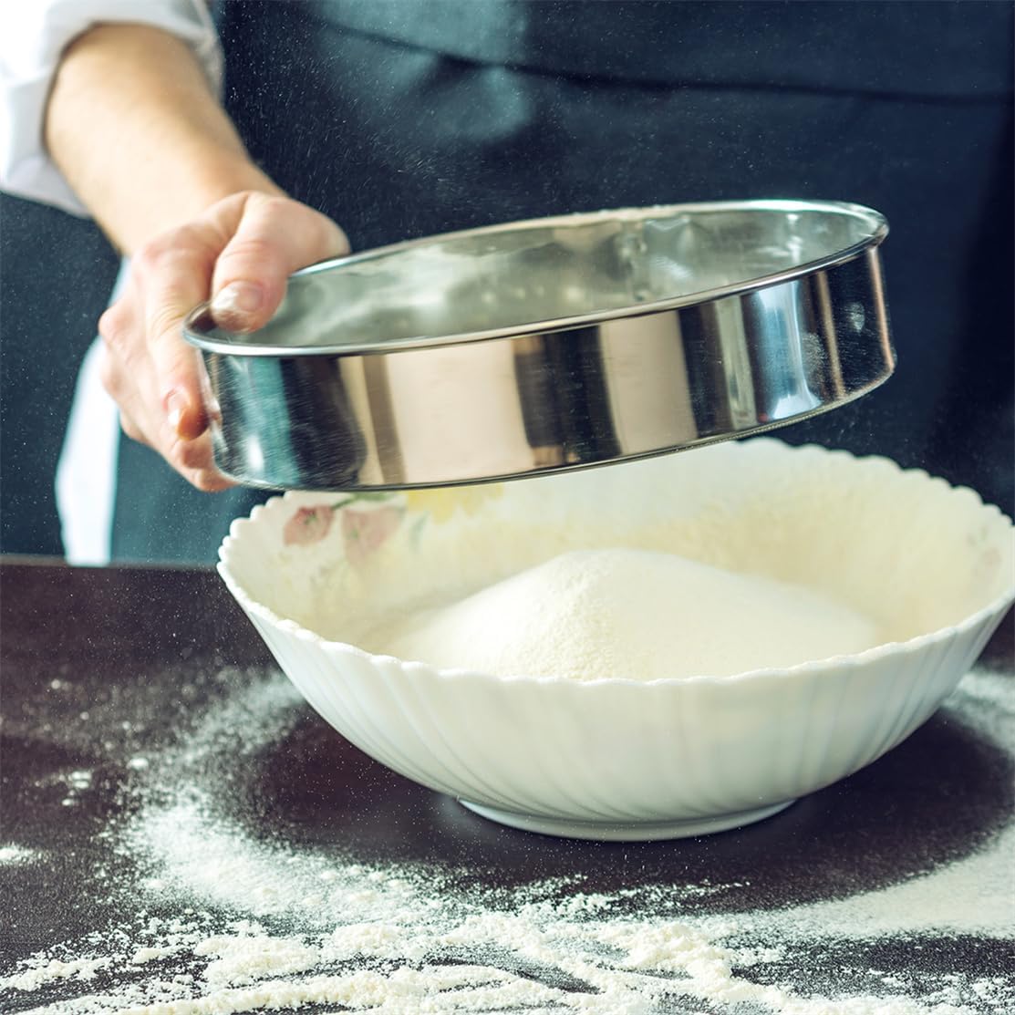 Flour Sieve Fine Mesh Stainless Steel Round Sifter 6 Inch 60 Mesh Sieves Strainer for Baking Straining Powdering
