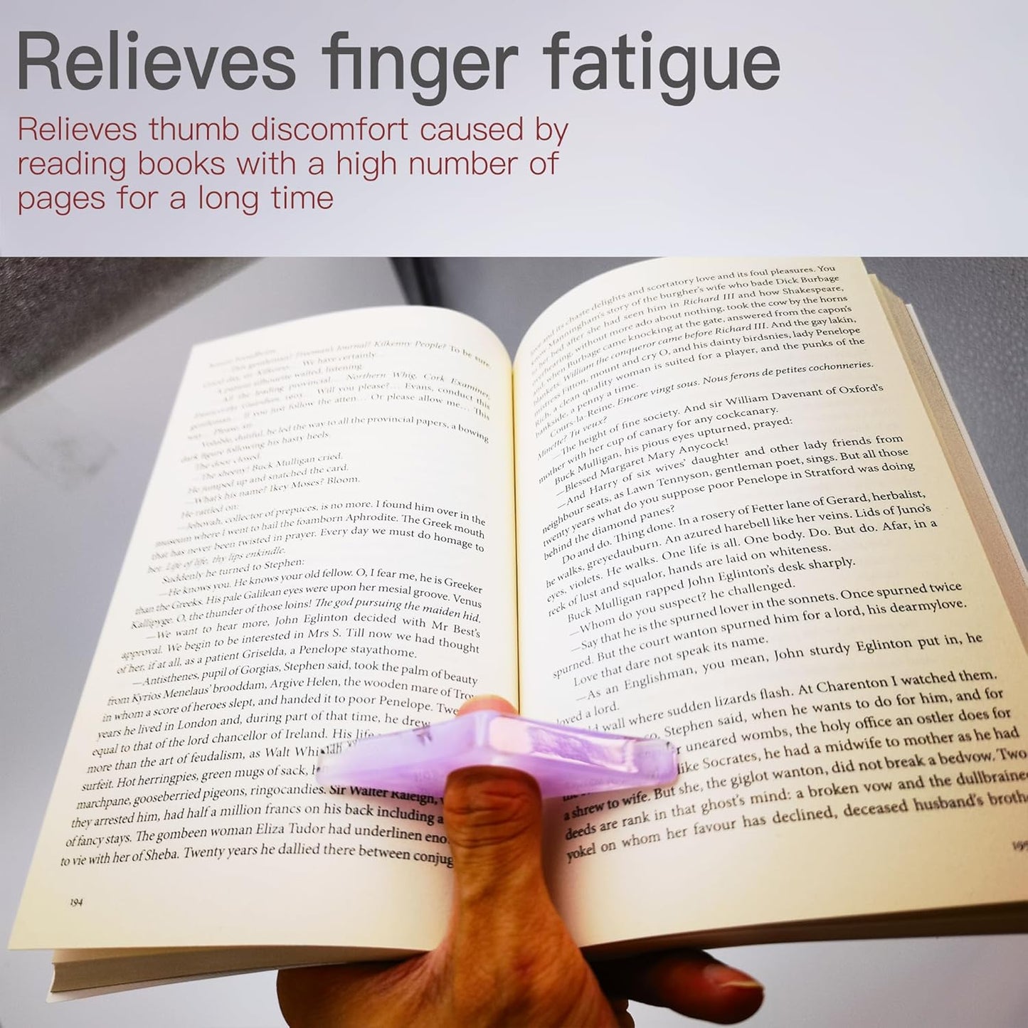 2 Pack Book Page Holder for Reading, Jelly Pattern Thumb Bookmark, Thumb Book Page Holder, Book Opener Holder, Book Accessories Gifts for Teacher, Student and Reading Lovers (Lavender)