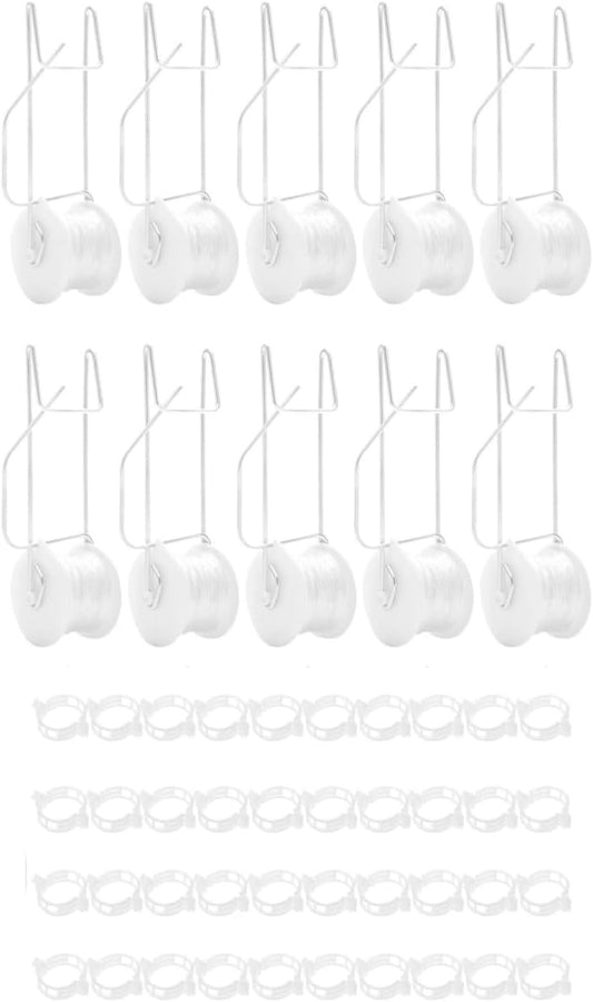 10 PCS Tomato Roller Hooks with String & 40 Clips, 49.2FT Twine Tomato Trellis Kit - Climbing Support for Tomato, Flower Vine, Greenhouse, Home Gardening (10 PCS)