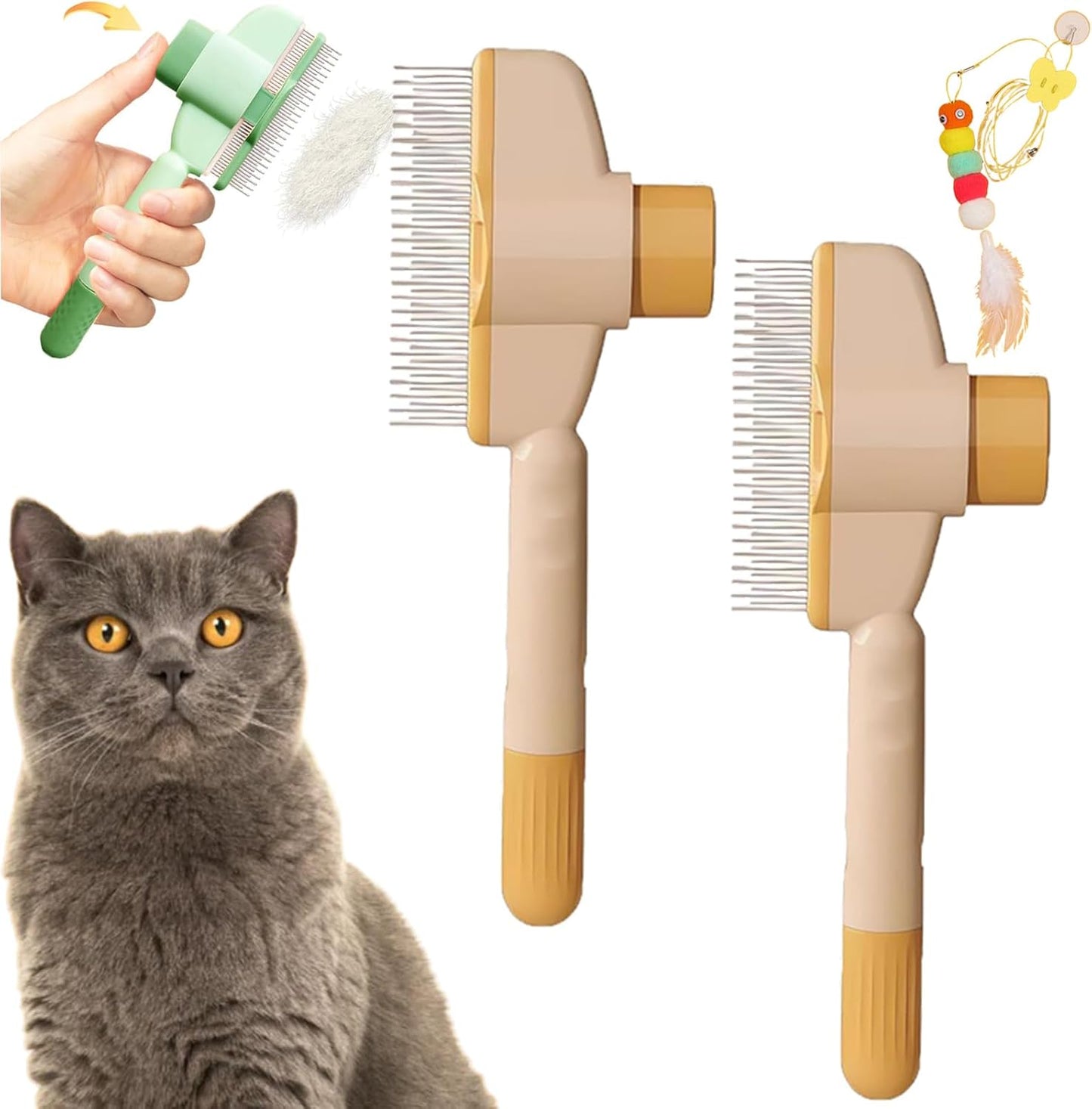 Avatore Zenbrush - Removes Fur & Relieves Pain, Zen Brush for Cats, Zenbrush Cat Comb, Self-Cleaning Cat Brush with Release Button, Cat Grooming Flea Brush for Short & Long Cat (orange,2pcs)