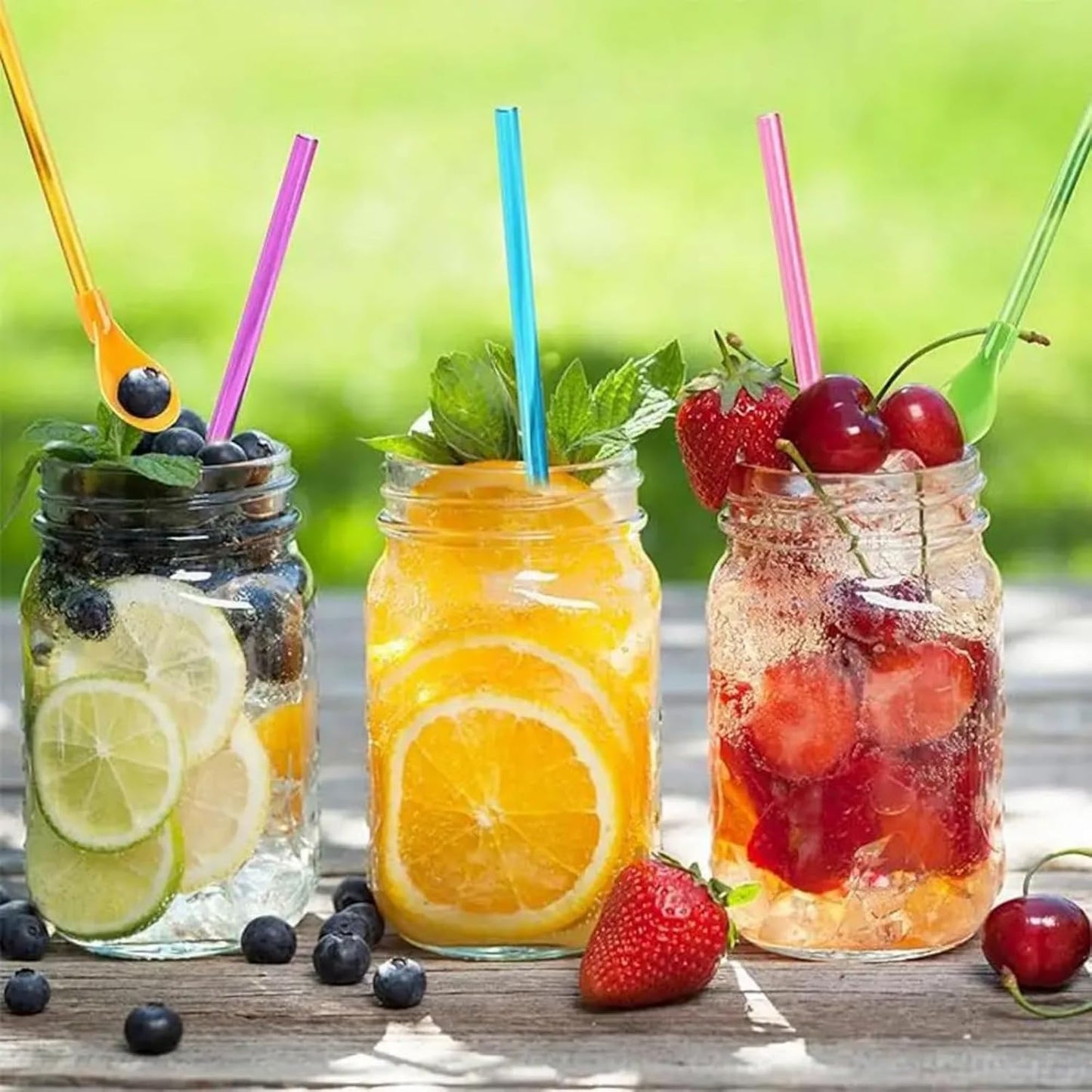 30PCS Plastic Straw with Spoon, 9.3-inch Reusable Hard Straw, Mixing Spoon for Coffee Smoothies, Milkshakes, ice Cream, Frozen Drinks, Cocktails