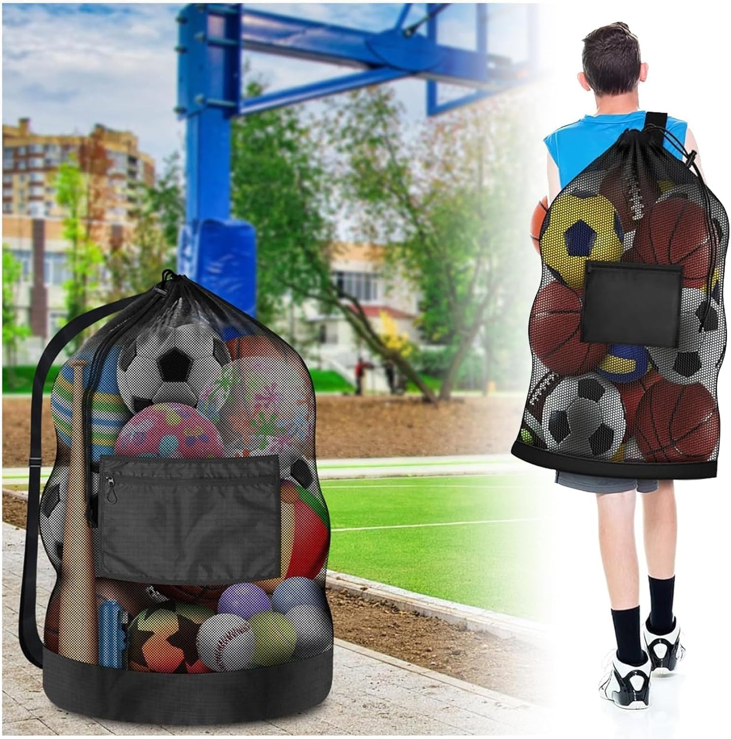 40 * 28 in Extra Large Sports Ball Bag Mesh, Heavy Duty Soccer Ball Net Bag, Con Adjustable Shoulder Strap, for Swimming, Diving, Travel, Gym, Camping, Training, Sports