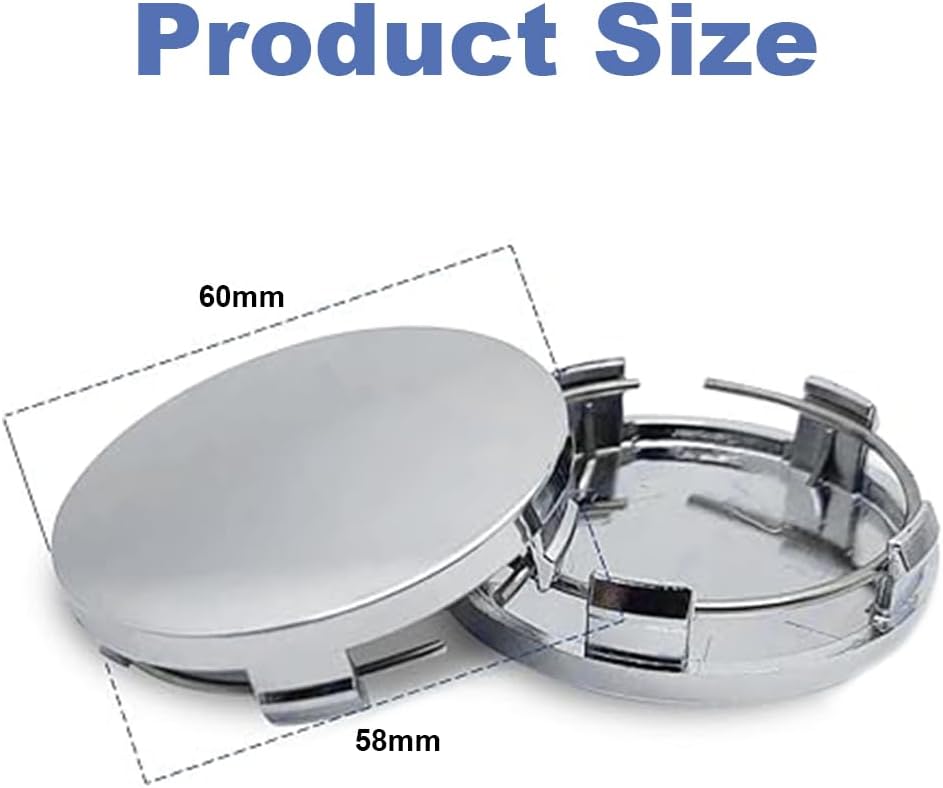4 PCS Car Wheel Hub Center Cap, 60mm OD 58mm ID,ABS Rust-Proof Durable Snap-in Anti-Falling Fastening Installation Accessories, Wheel Hub Modification Decoration,Universal for Cars (Silver)