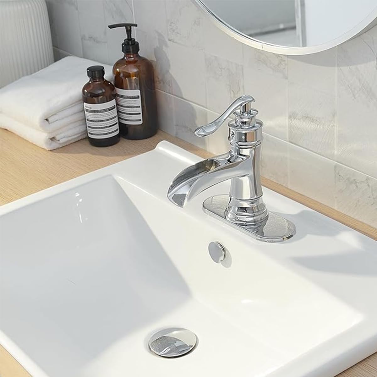 2PCS 6 inch Sink Faucet Hole Cover,Deck Plate Escutcheon for Kitchen Faucet,Sink Hole Cover,Plate for Bathroom Sink,Plumbing Cover Plates,Deck Plate for Pull Down Faucet:Stainless Steel (Chrome)