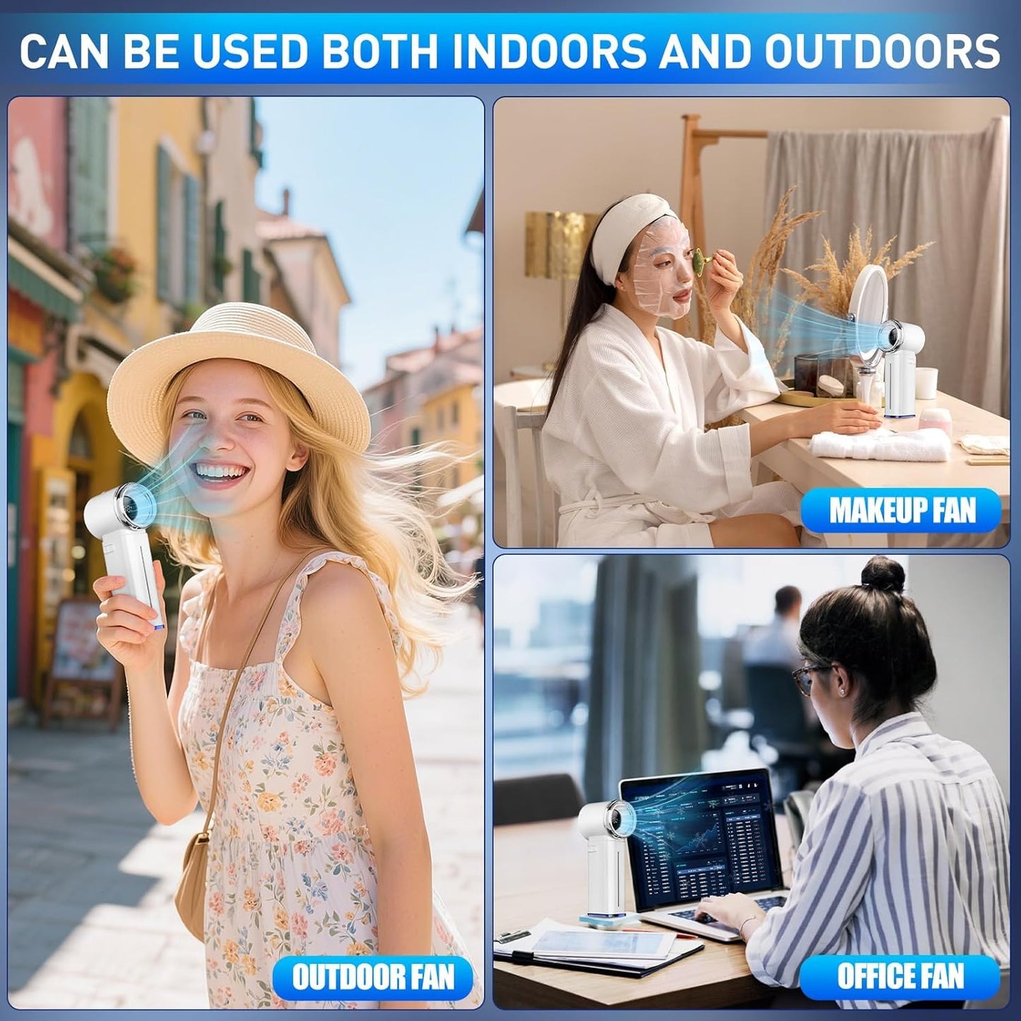 Portable Misting Fan - Handheld Mini Turbo Fan - 5000mAh Rechargeable Personal Mister Fans with Digital Display, 199 Speeds Adjustable, Gifts for Women Men Travel/Outdoor/Home/Office (White)