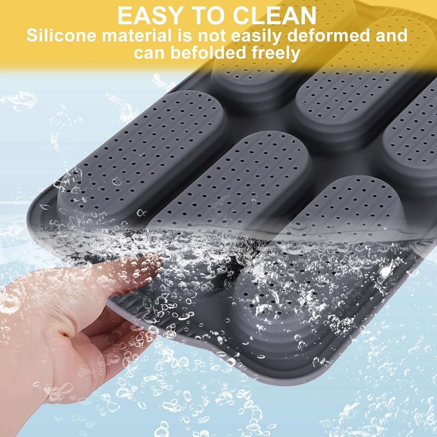 Hot Dog Bun Pan, Baguette Sandwich Baking Tray, with Oil Brush, Non-Stick Mold for French Bread, Sandwiches, Microwave, Oven Safe (A)
