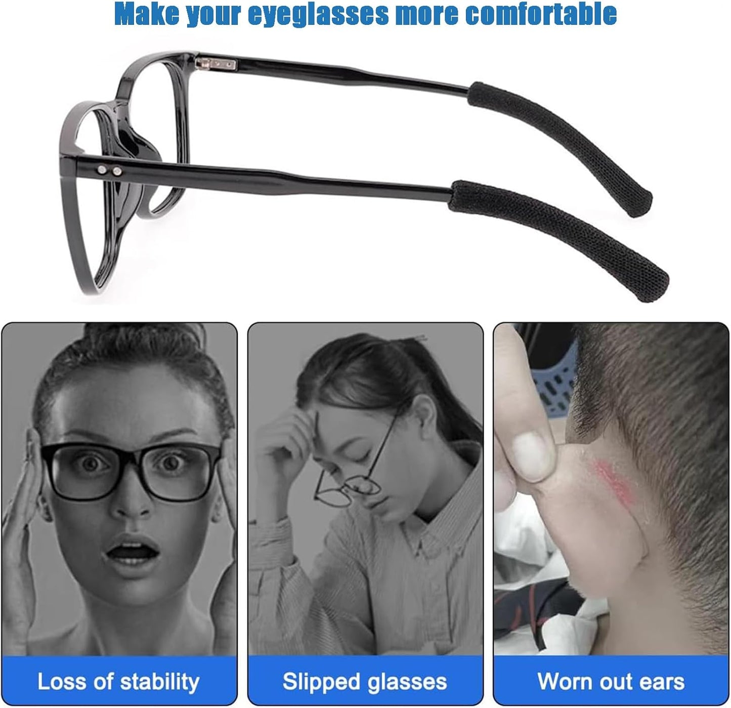 4 Pairs Soft Cotton Glasses Ear Grips – Anti-Slip, Pain Relief Ear Cushions for All-Day Wear | Universal Fit for Reading/Sunglasses/Sport, Lightweight & Washable
