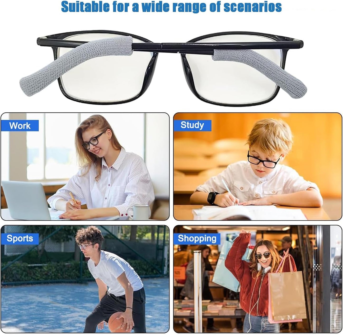 4 Pairs Soft Cotton Glasses Ear Grips – Anti-Slip, Pain Relief Ear Cushions for All-Day Wear | Universal Fit for Reading/Sunglasses/Sport, Lightweight & Washable