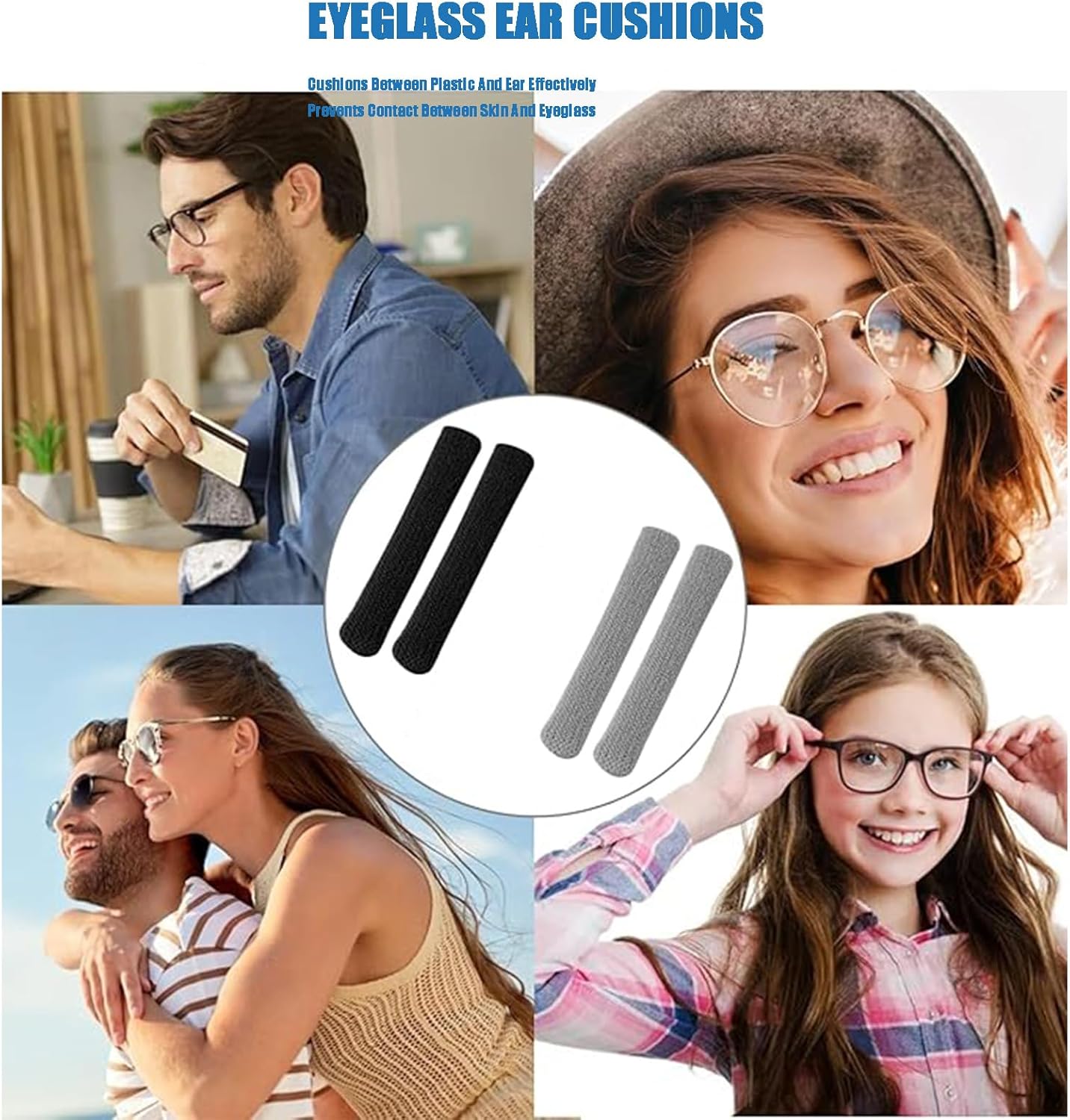 4 Pairs Soft Cotton Glasses Ear Grips – Anti-Slip, Pain Relief Ear Cushions for All-Day Wear | Universal Fit for Reading/Sunglasses/Sport, Lightweight & Washable