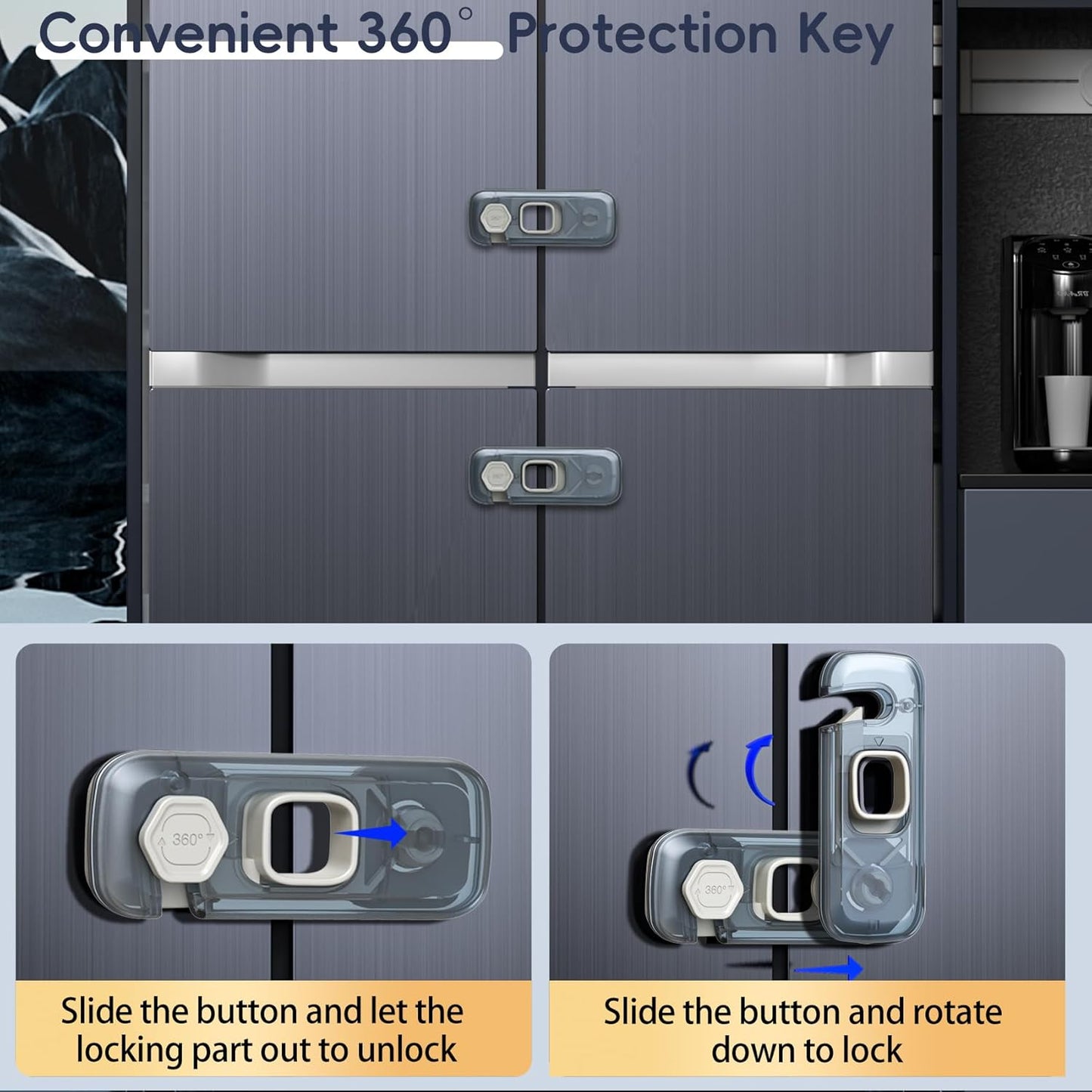 5 Pack Child Proof Refrigerator Lock, Fridge Locks for Kids with Sticky Adhesive Pads, Child Safety Locks for Doors, RV Refrigerator, Oven Lock Child Safety Baby Cabinet Locks