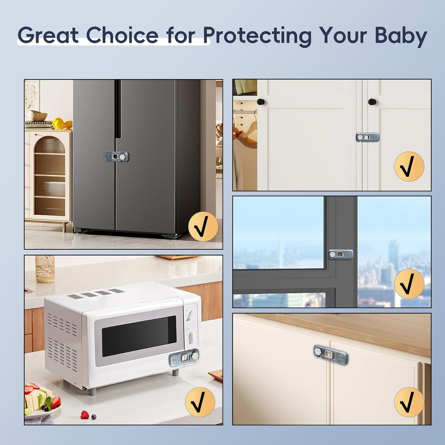 5 Pack Child Proof Refrigerator Lock, Fridge Locks for Kids with Sticky Adhesive Pads, Child Safety Locks for Doors, RV Refrigerator, Oven Lock Child Safety Baby Cabinet Locks