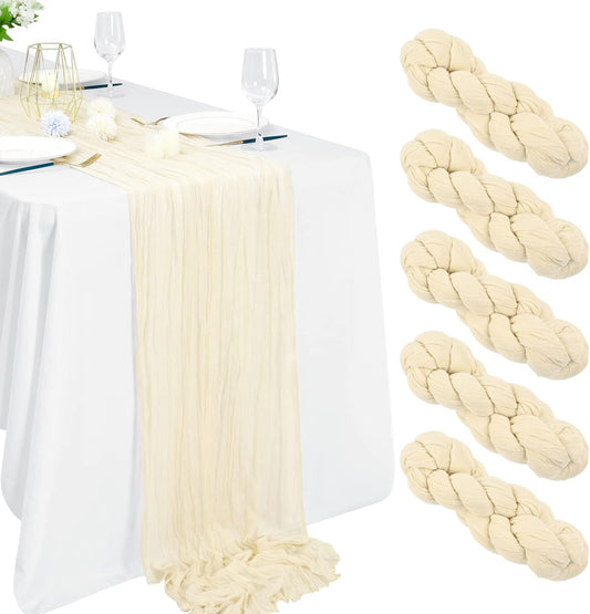 5 Packs 10Ft Ivory Cheesecloth Table Runner, 35" x 120" Rustic Gauze Boho Wedding Table Runner Decorations