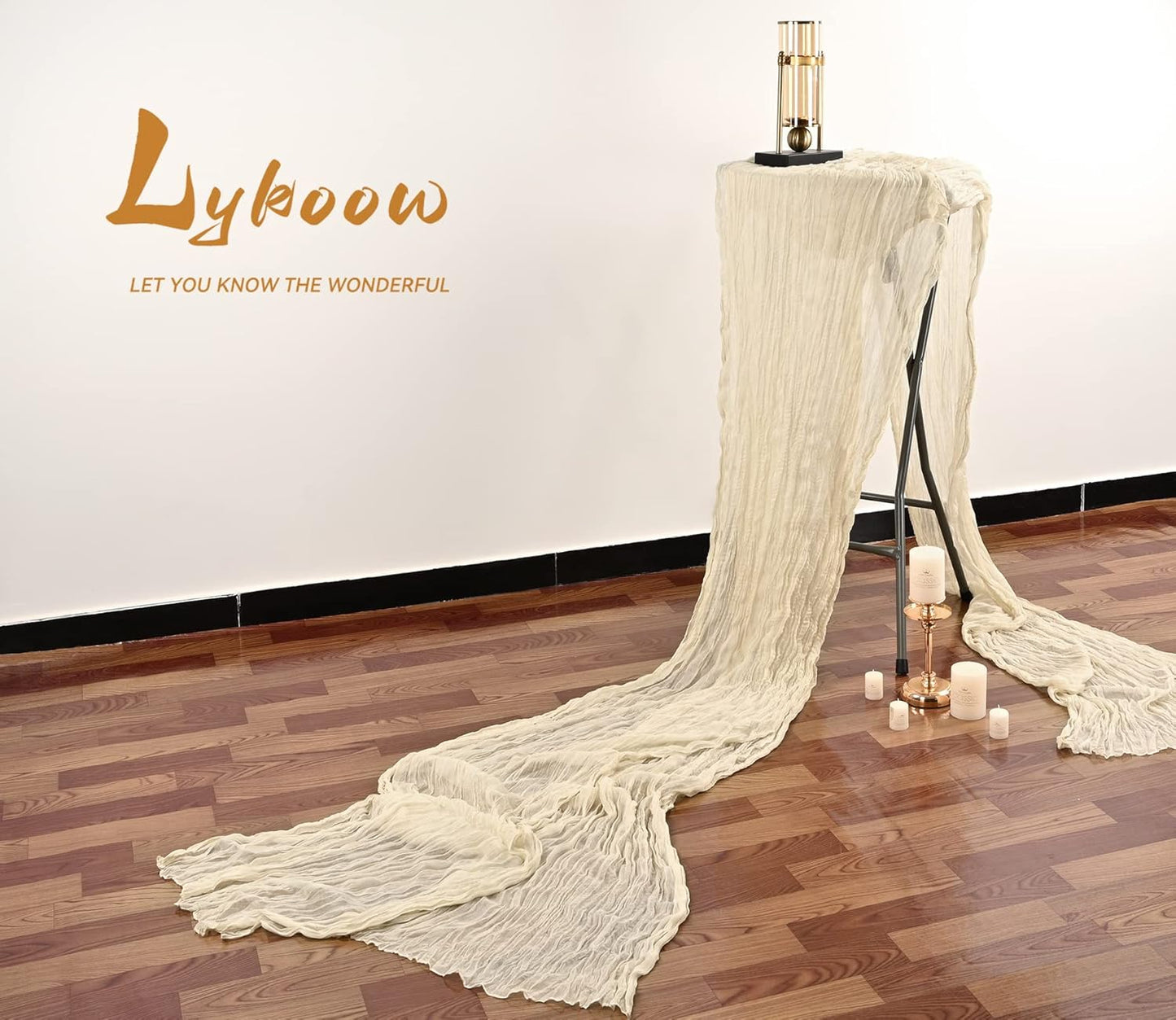 5 Packs 10Ft Ivory Cheesecloth Table Runner, 35" x 120" Rustic Gauze Boho Wedding Table Runner Decorations