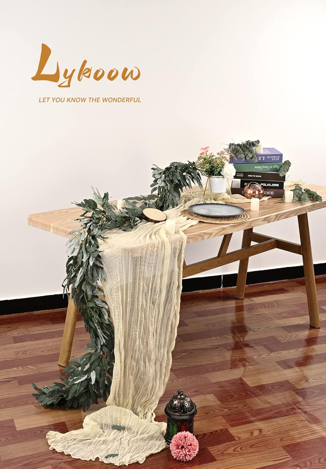 5 Packs 10Ft Ivory Cheesecloth Table Runner, 35" x 120" Rustic Gauze Boho Wedding Table Runner Decorations
