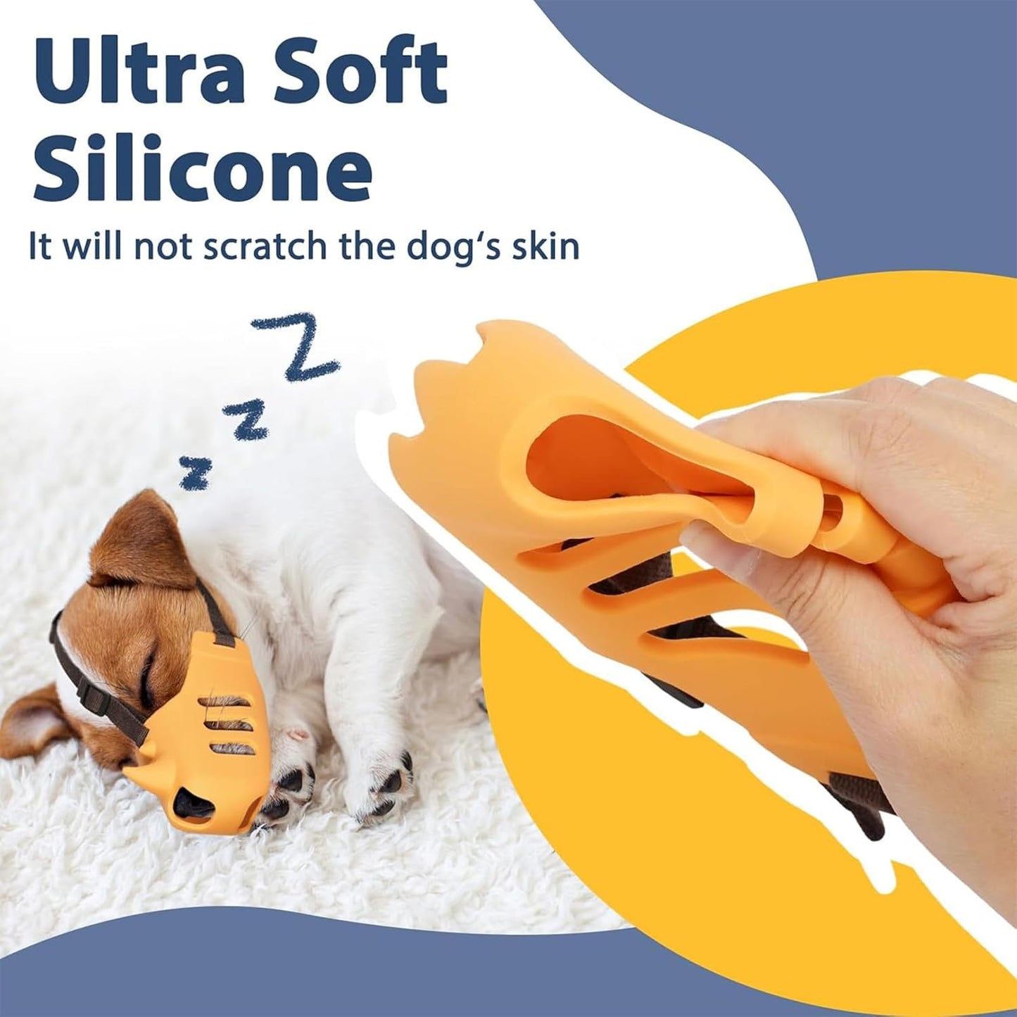 Silicone Dog Muzzle, Soft Muzzle for Small Medium Dogs, Breathable Silicone Cage Mouth Cover for Poodle Dachshund to Prevent Biting and Chewing Adjustable Head Strap (S,Orange)