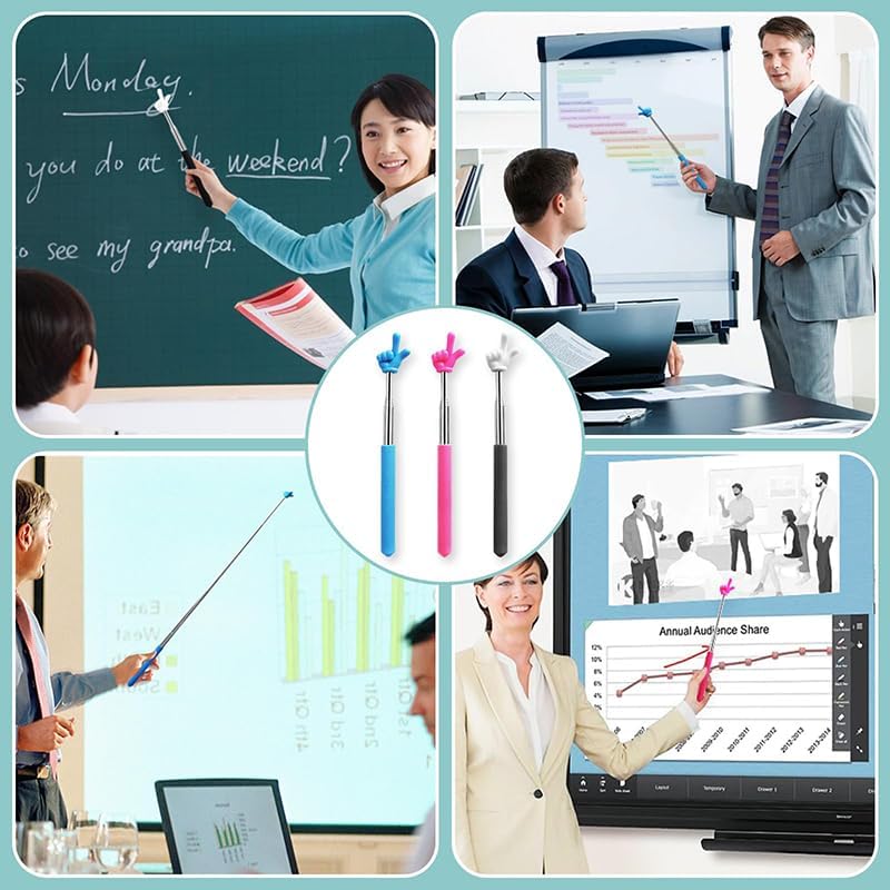 Retractable Reading Pointer Stick for Kids, Teachers, Stretchable, Lightweight, Durable, Classroom Presentation Educational Tool, Great Reading Guidance and Instructions(Blue+Pink+Black&White)