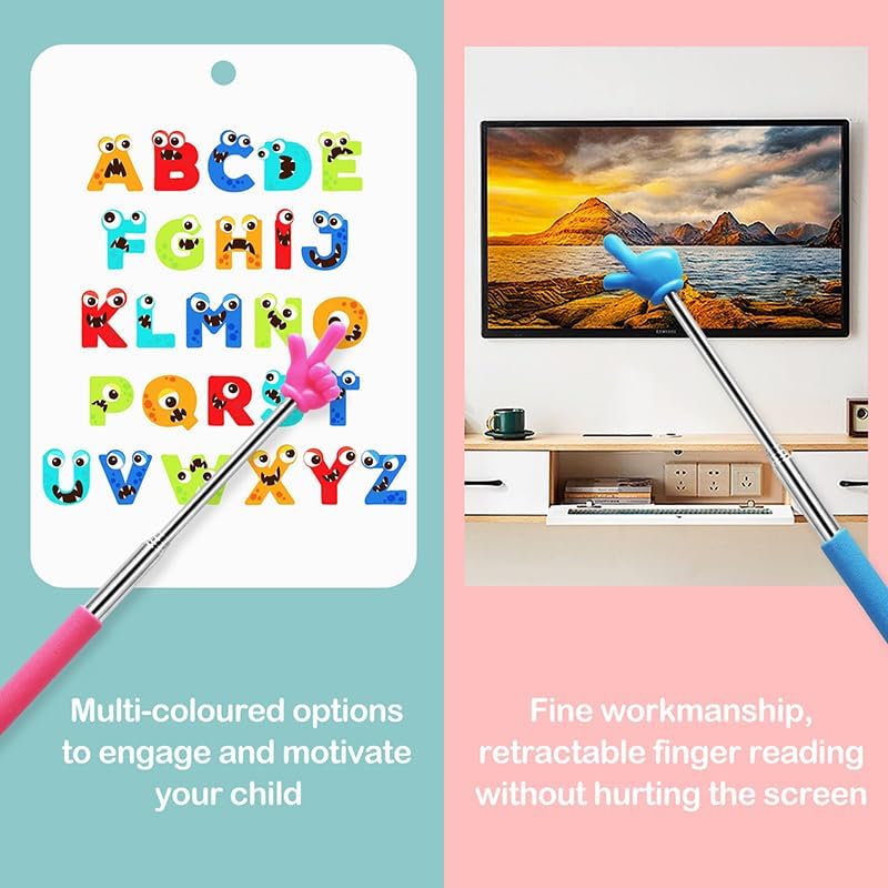 Retractable Reading Pointer Stick for Kids, Teachers, Stretchable, Lightweight, Durable, Classroom Presentation Educational Tool, Great Reading Guidance and Instructions(Blue+Pink+Black&White)