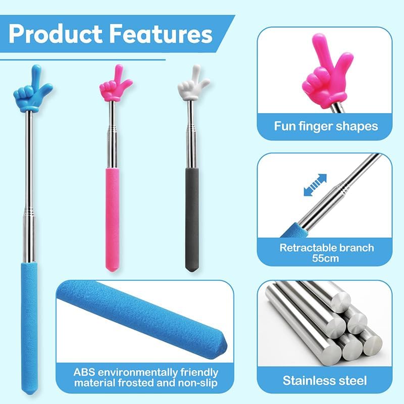 Retractable Reading Pointer Stick for Kids, Teachers, Stretchable, Lightweight, Durable, Classroom Presentation Educational Tool, Great Reading Guidance and Instructions(Blue+Pink+Black&White)