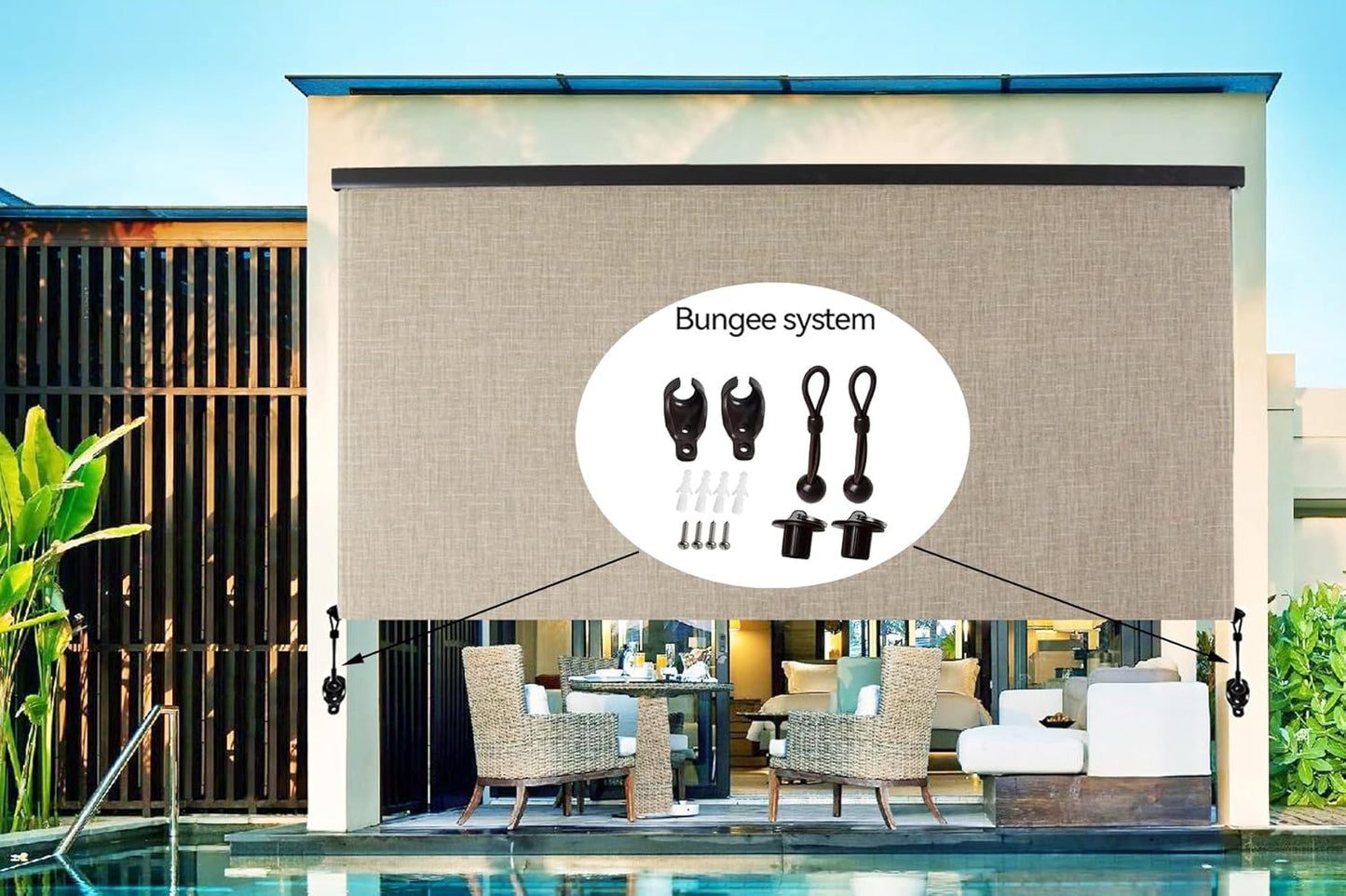 Replacement Shade Parts Bungee End Cap Kit for Exterior Cordless Roller Shades Outdoor Blinds（ 2 Sets） (Black)