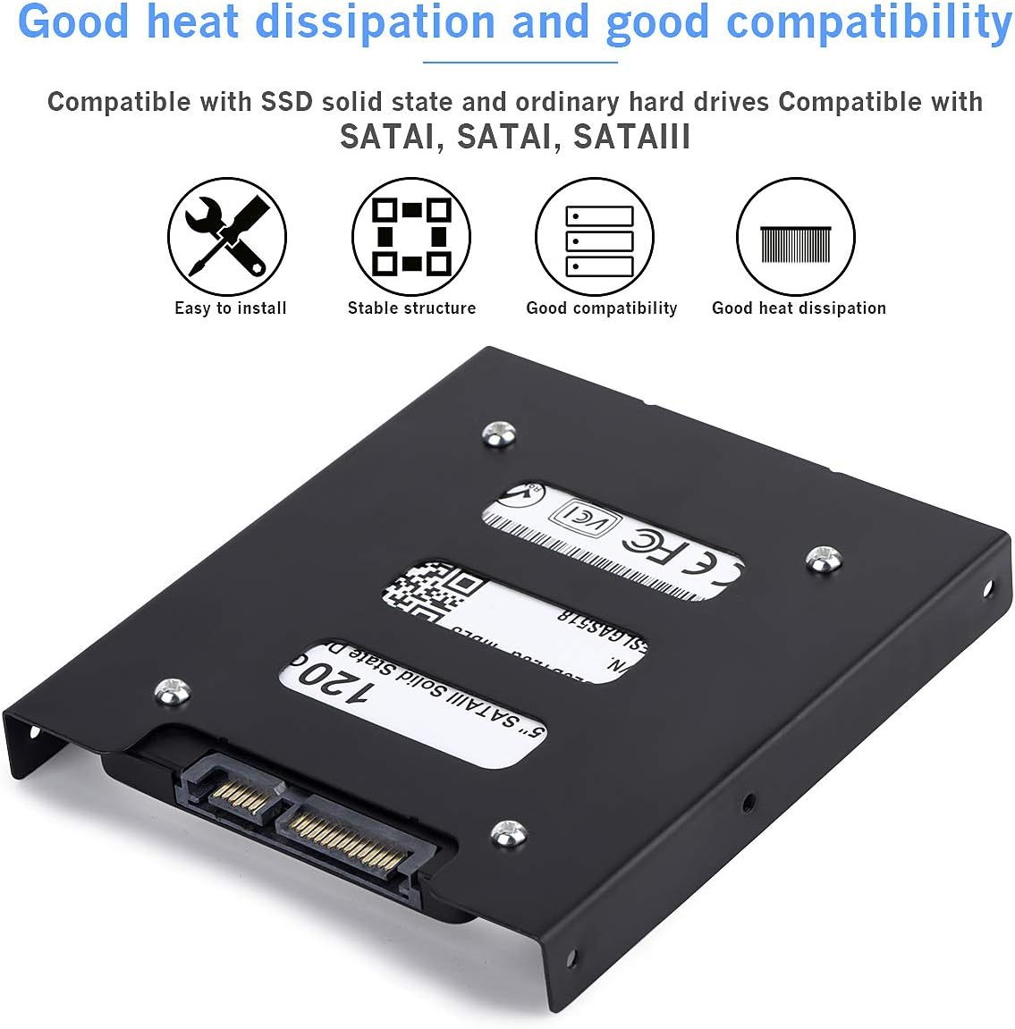 SSD Mounting Bracket 2Pack, 2.5'' SSD HDD to 3.5" Metal Mounting Adapter Hard Drive Holder for PC