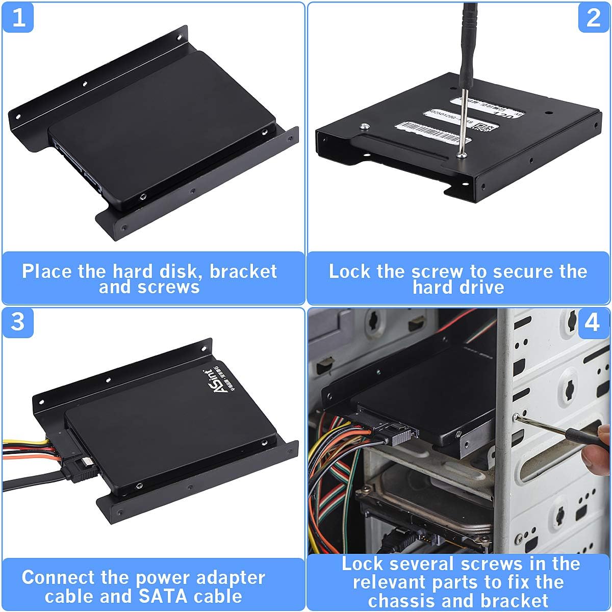 SSD Mounting Bracket 2Pack, 2.5'' SSD HDD to 3.5" Metal Mounting Adapter Hard Drive Holder for PC