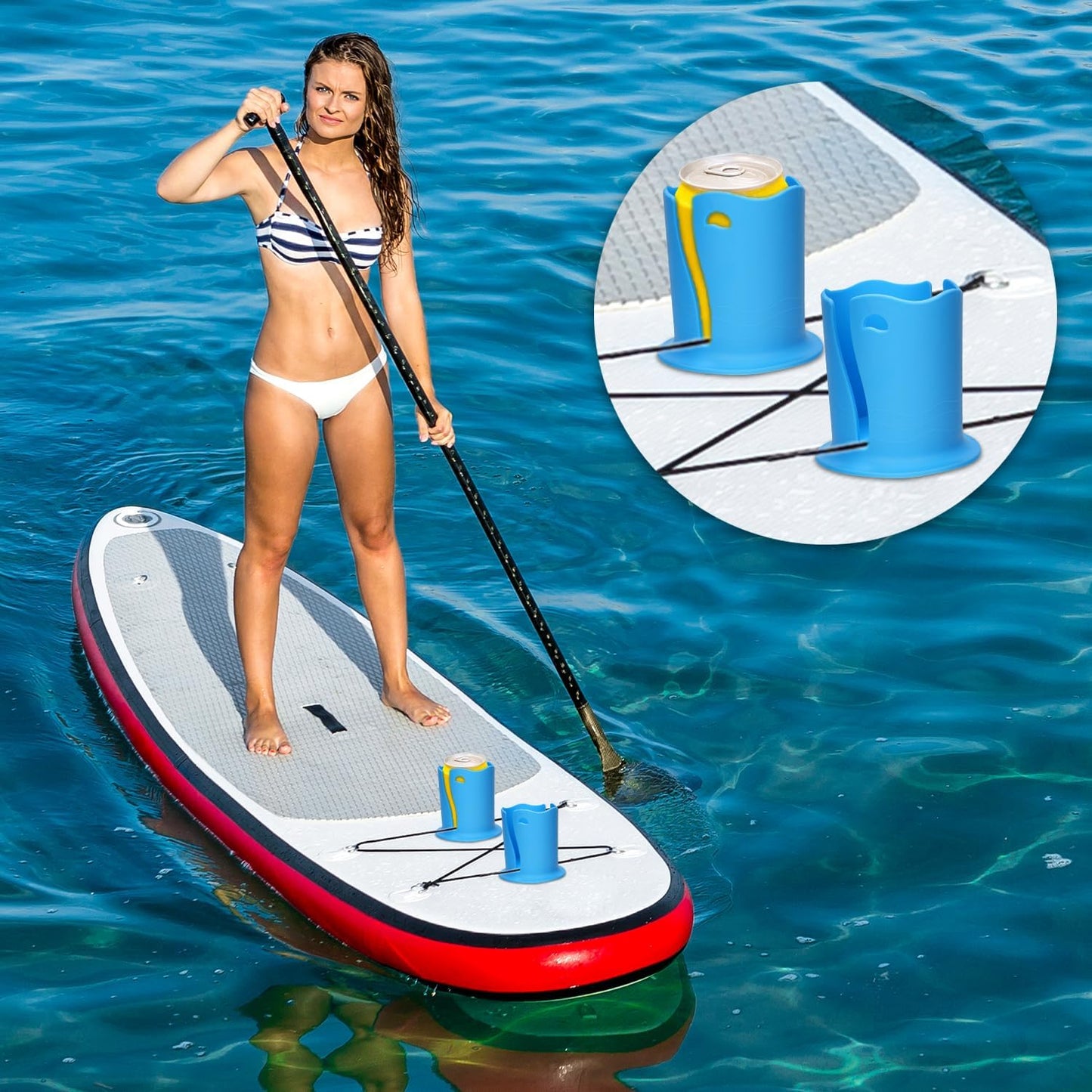 2pcs Paddle Board Cup Holder, Universal Kayak Drink Holder Multifunctional Anti-Toppling Paddleboard Cup Holder Surfboard Water Bottle Holder for Outdoor Fishing Boat Kayak Accessories