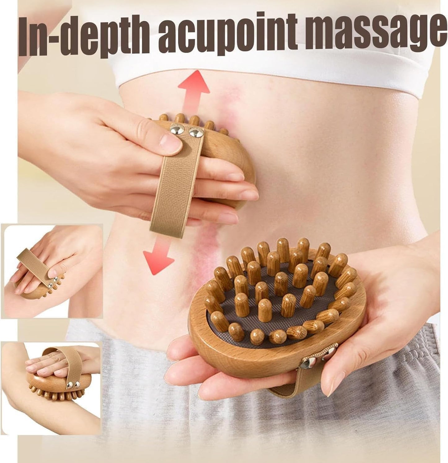 Meridian Pressure Brush, Wood Therapy Massage Tools for Belly Fat, Handheld Wooden Massager Body Brush for Cellulite Remover, Body Shaping and Muscle Pain Relief (2 PCS)