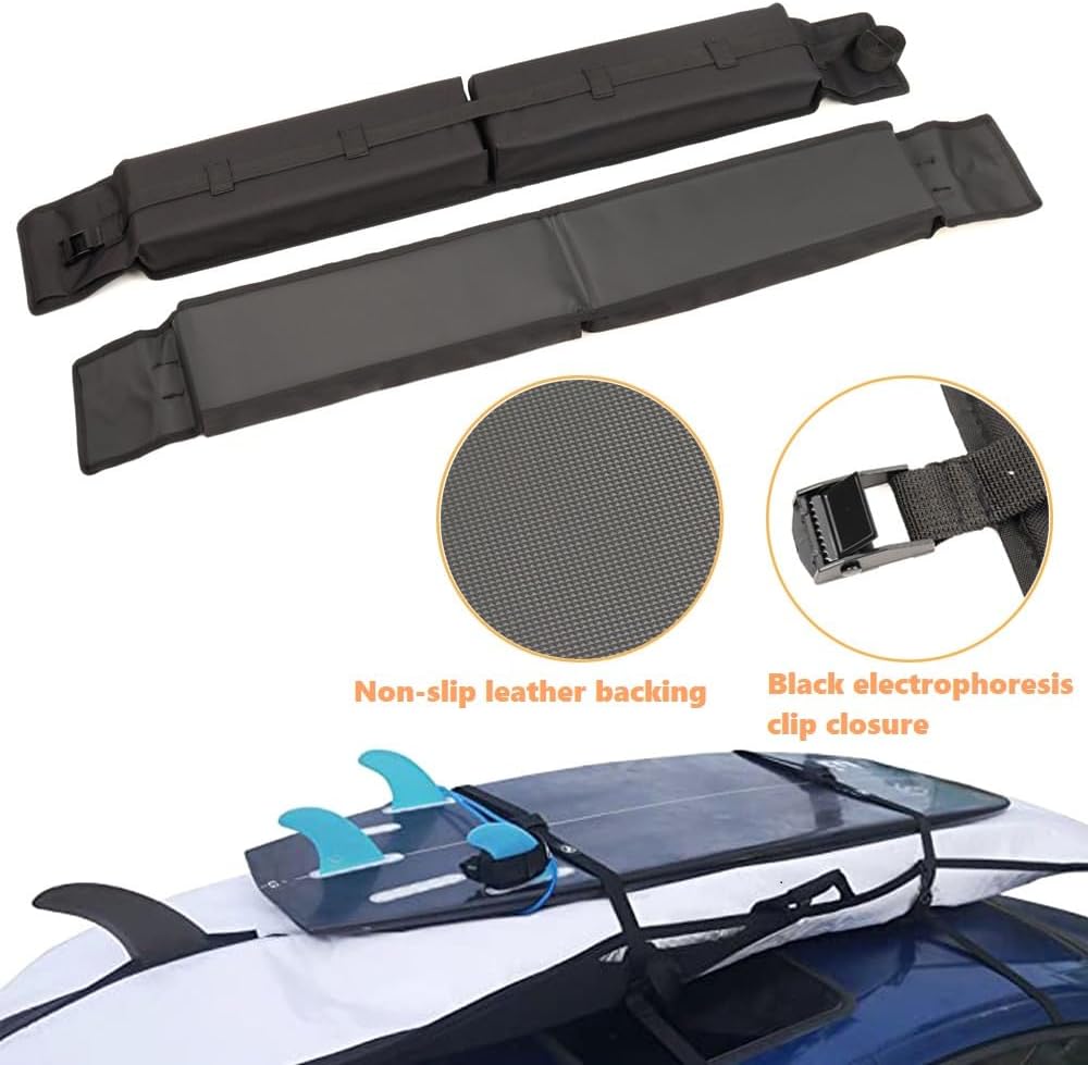 Universal Soft Roof Rack Pads for car Without crossbars,Carrier for Kayak,Surfboard,SUP,Canoe with Tie Down Strap,Quick Loop Strap and Storage Bag