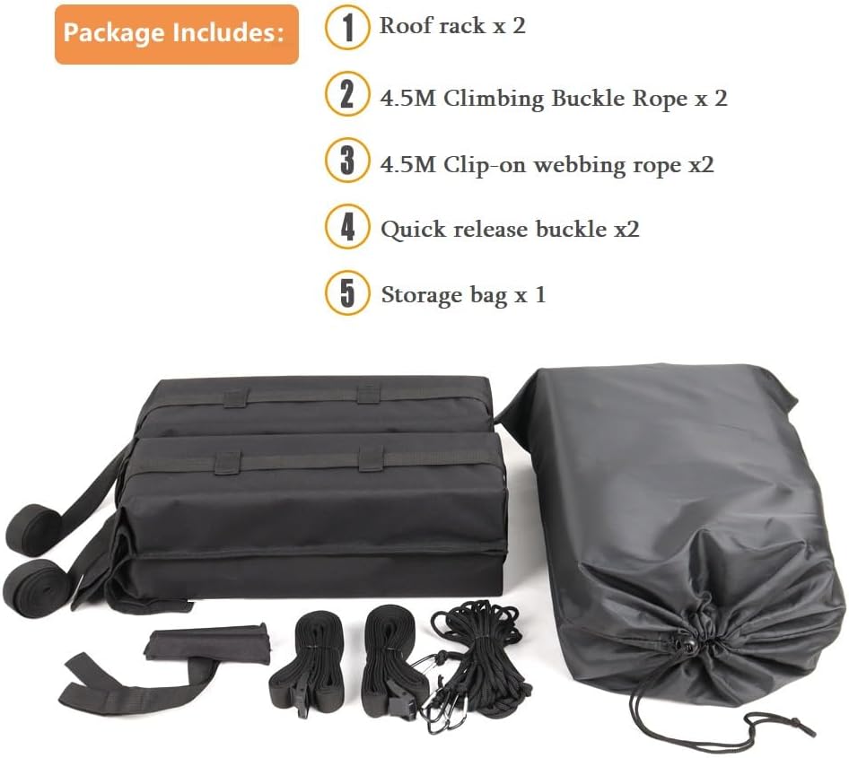 Universal Soft Roof Rack Pads for car Without crossbars,Carrier for Kayak,Surfboard,SUP,Canoe with Tie Down Strap,Quick Loop Strap and Storage Bag