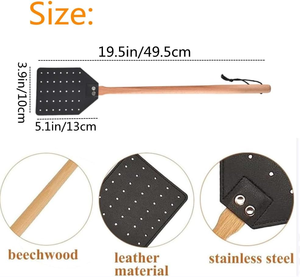 2Pcs Fly Swatter, Heavy Duty Fly Swatter with Long Wood Handle and Hanging Rope Durable for Indoor Outdoor Home Fly(Black)
