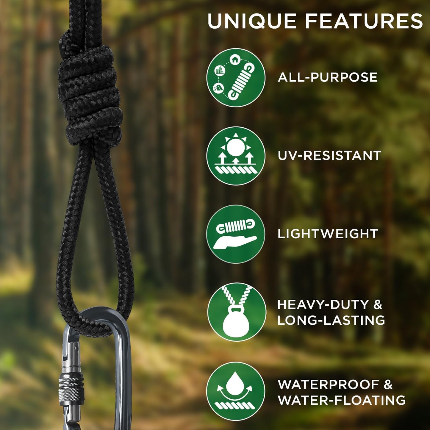 Rope – 1/4” & 3/8” – 90 FT | 150 FT – Strong All-Purpose Utility Rope – Camping, Crafting, Flag Pole, Indoor & Outdoor – Polypropylene Nylon Poly Lightweight Diamond Braided Cord – Black