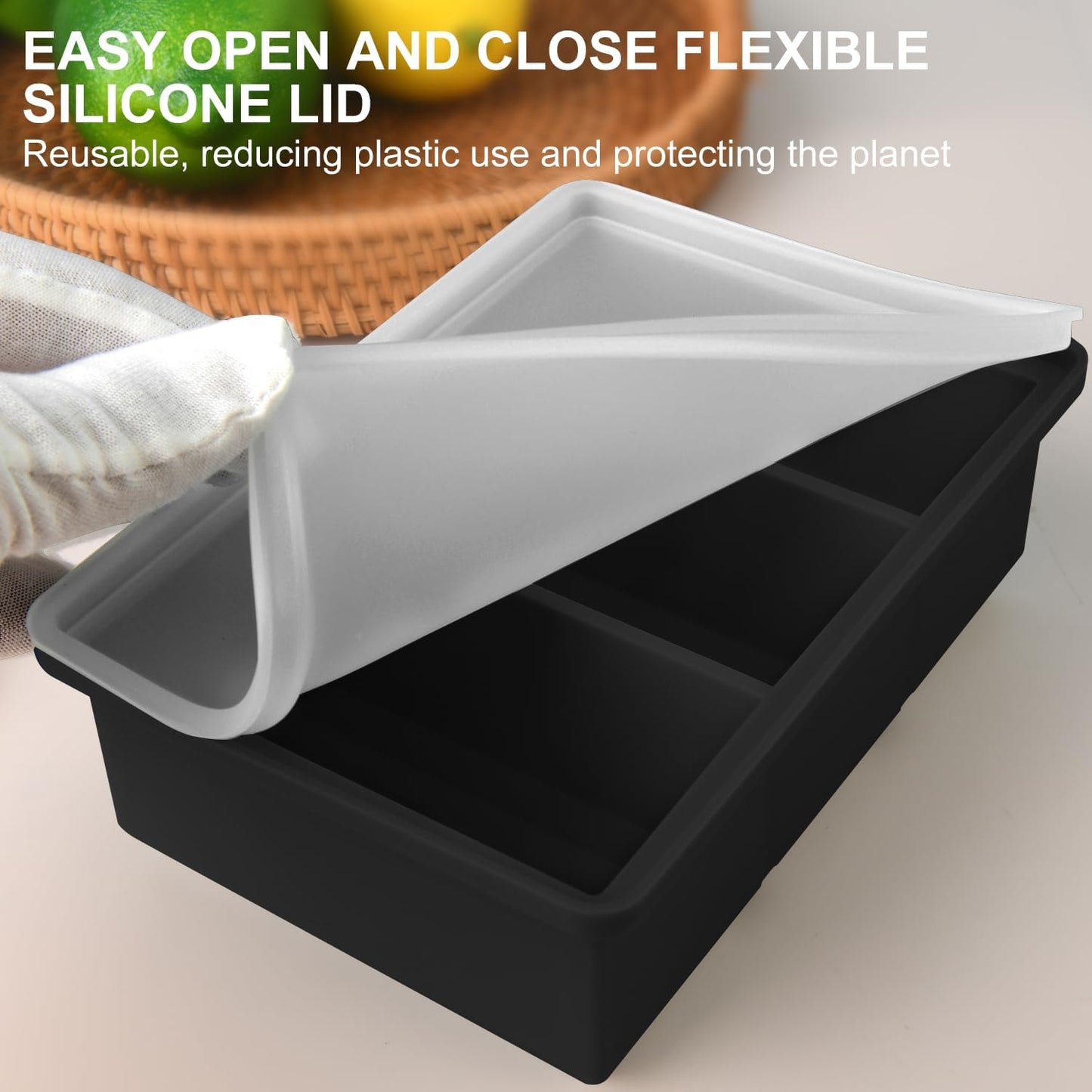 Silicone Ice Cube Trays with Lid for Soup,2 Pack Freezer Container Molds,Easy Release Large Ice Cube Trays-Makes 6 Perfect 1 Cup Portions for Stews Sauces,Broth,Leftovers Storage,Dishwasher Safe