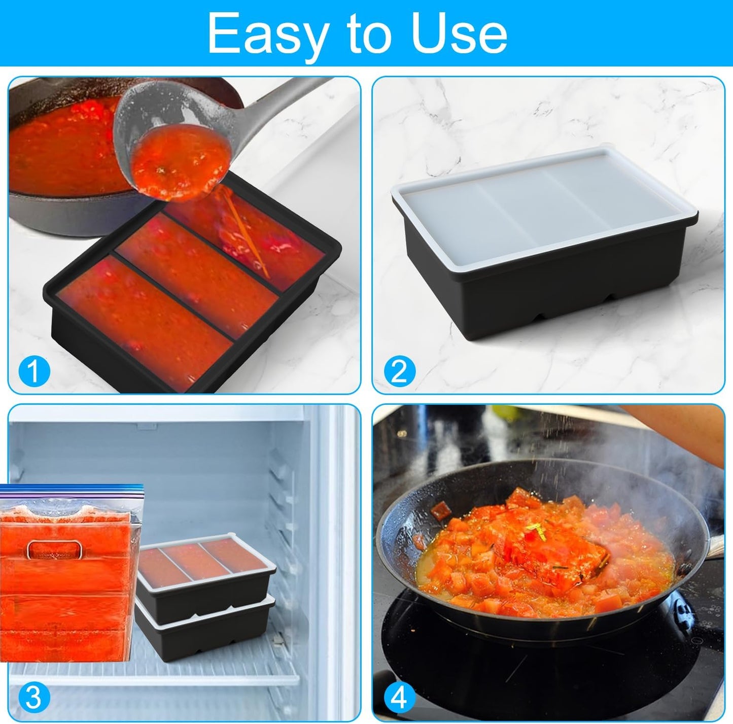 Silicone Ice Cube Trays with Lid for Soup,2 Pack Freezer Container Molds,Easy Release Large Ice Cube Trays-Makes 6 Perfect 1 Cup Portions for Stews Sauces,Broth,Leftovers Storage,Dishwasher Safe