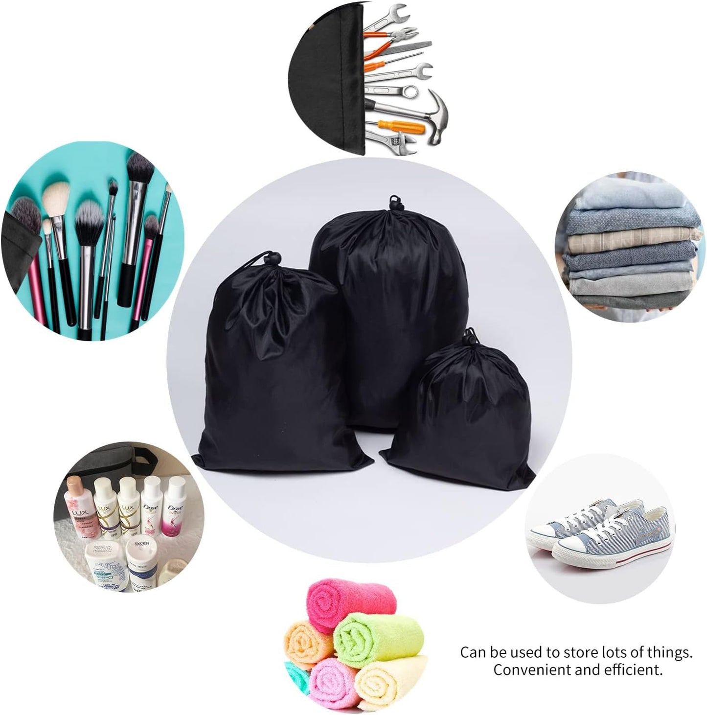 Drawstring Bag String Bag - 15Packs 3Sizes Nylon Cinch Ditty Stuff Pouch with Toggle for Gym, Luggage, Storage, Shoes, Travel