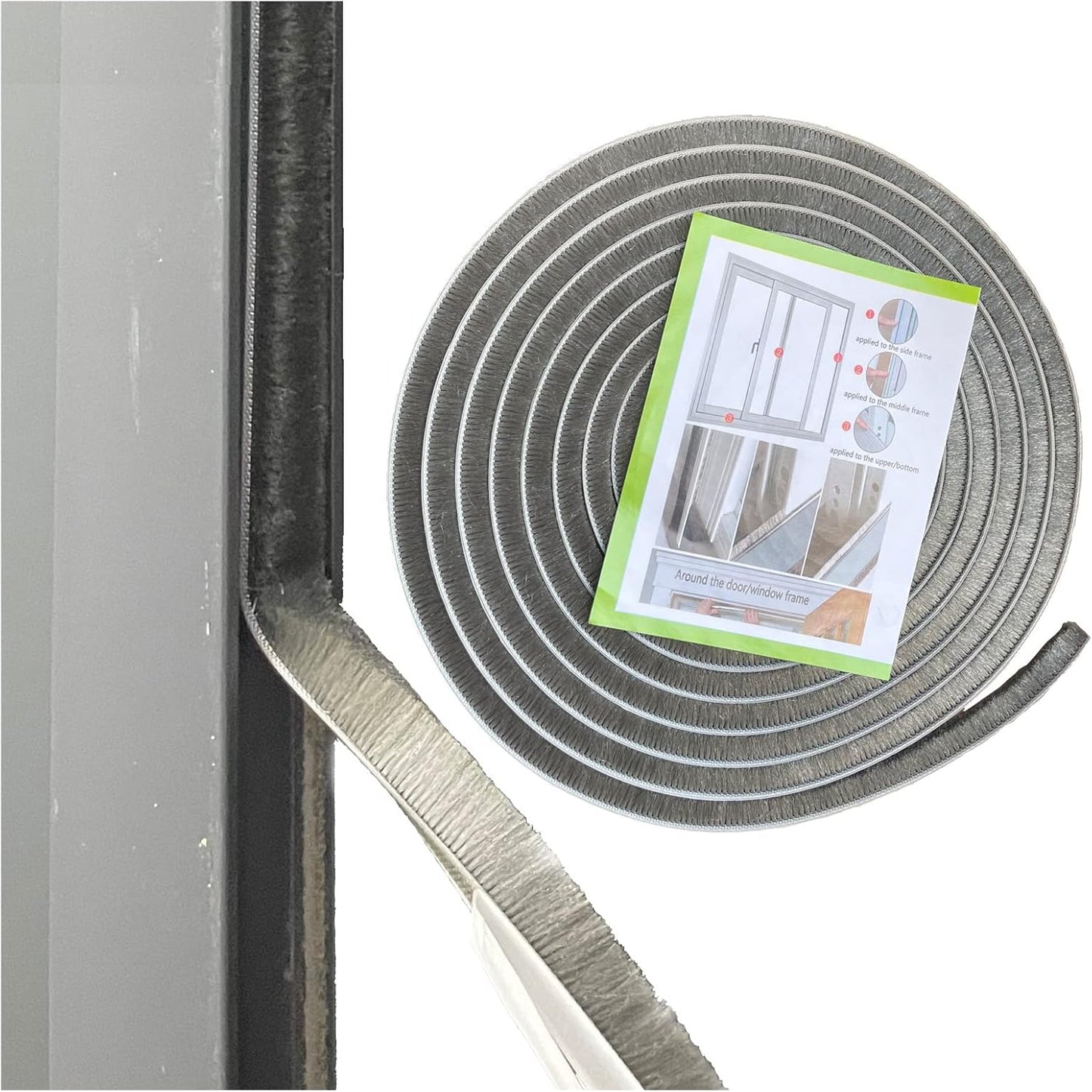 Self Adhesive Pile Weather Stripping Brush for Sliding Windows/Doors, Brush Window Seal Strip, Fuzzy Draft Stopper Weatherstrip Sealing Tape (5m/16.4ft, Grey)