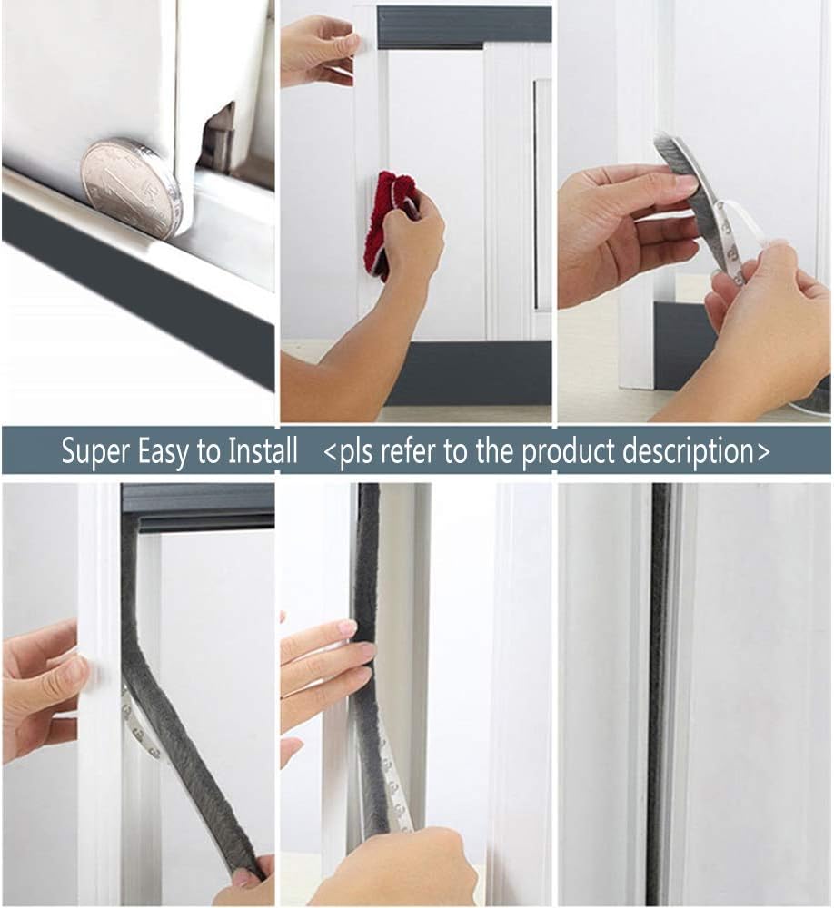 Self Adhesive Pile Weather Stripping Brush for Sliding Windows/Doors, Brush Window Seal Strip, Fuzzy Draft Stopper Weatherstrip Sealing Tape (5m/16.4ft, Grey)