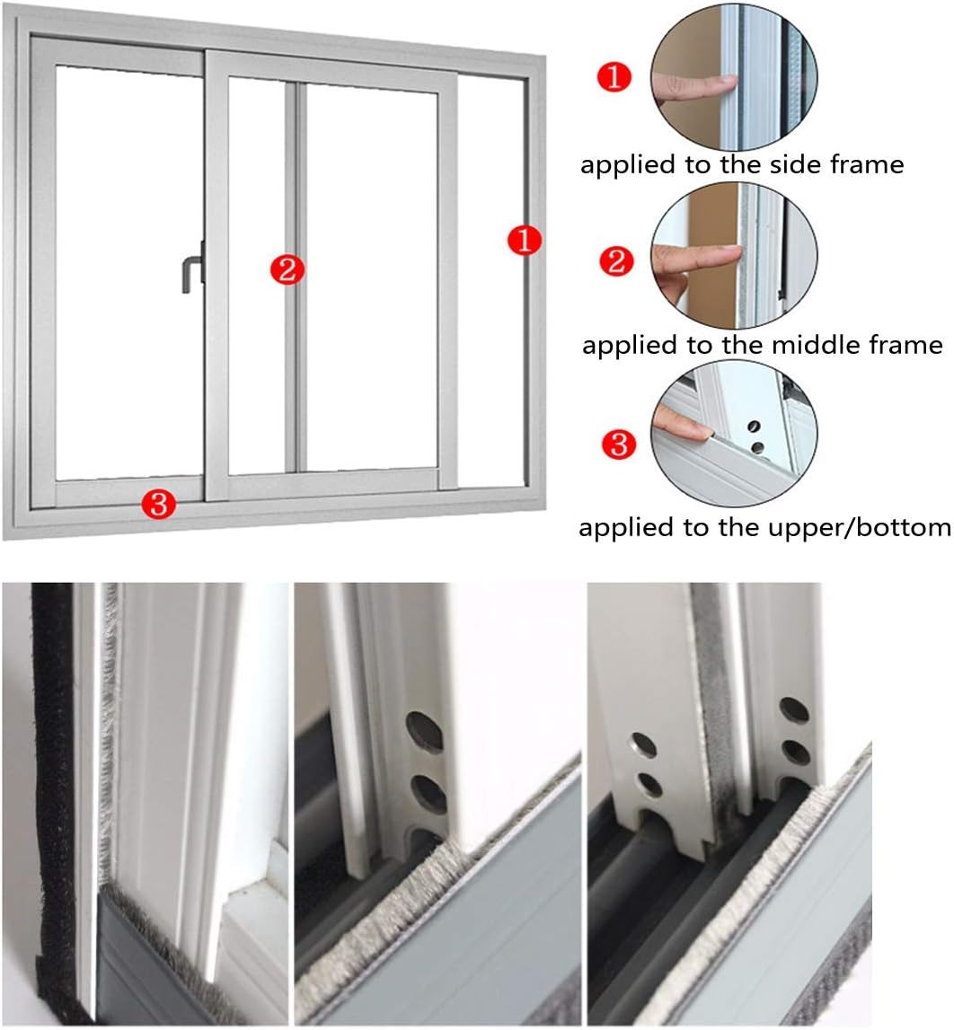Self Adhesive Pile Weather Stripping Brush for Sliding Windows/Doors, Brush Window Seal Strip, Fuzzy Draft Stopper Weatherstrip Sealing Tape (5m/16.4ft, Grey)