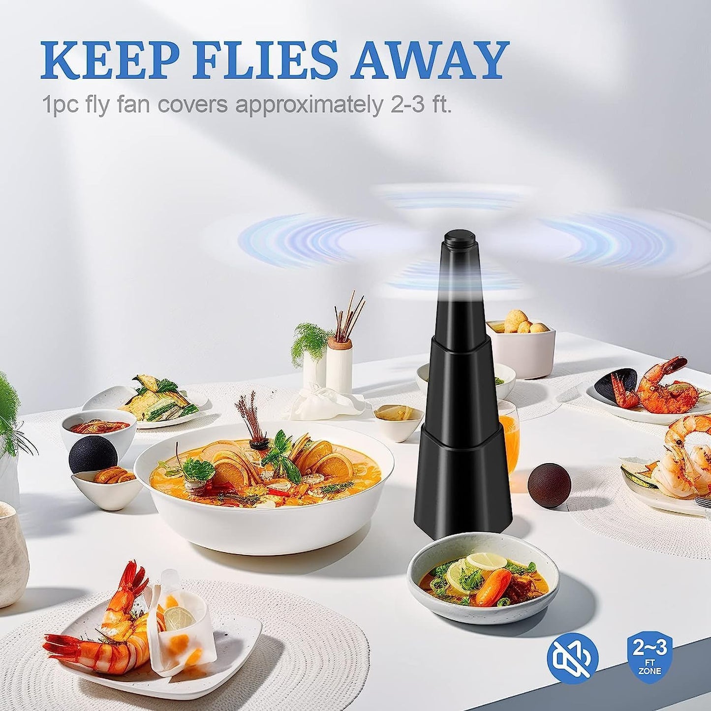 2 Pcs Picnic Fly Fans for Tables,Fly Repellent Fan Indoor Outdoor with Holographic Blades Keep Flies Away,Suitable for Picnic, Party, Restaurant, Kitchen