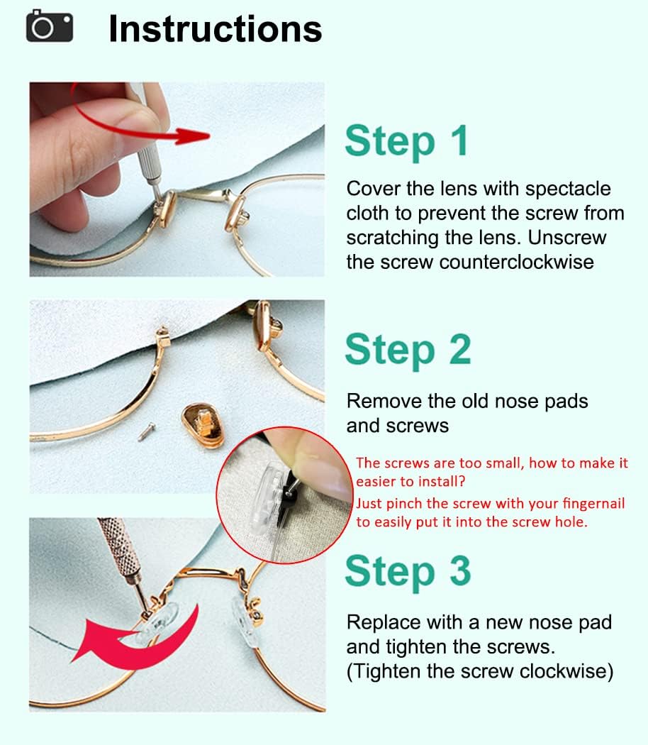 5 Pairs of Eyeglass Nose Pads, Upgraded 15x8mm Soft Silicone Air Chamber Eyeglasses Nose Pads, Screw-in Glasses Nose Pad Replacement Kit.
